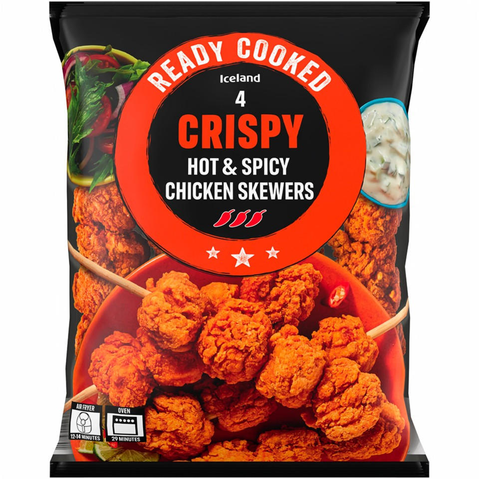 Iceland Ready Cooked Crispy Hot Spicy Chicken Skewers G