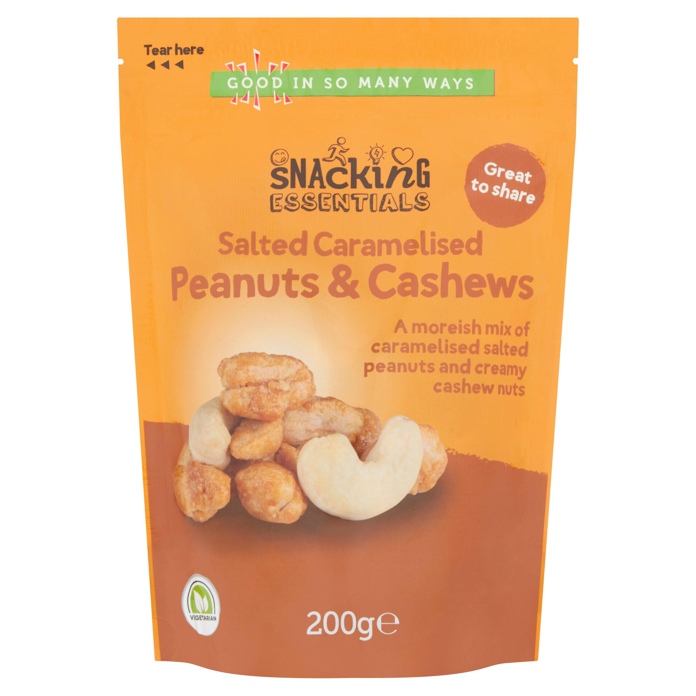 Snacking Essentials Salted Caramelised Peanuts Cashews 200g Dried