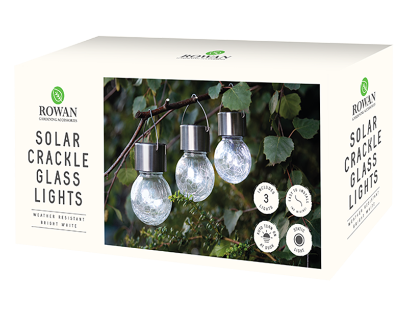 3 Solar Crackle Glass Hanging Lights Bright White Home Accessories