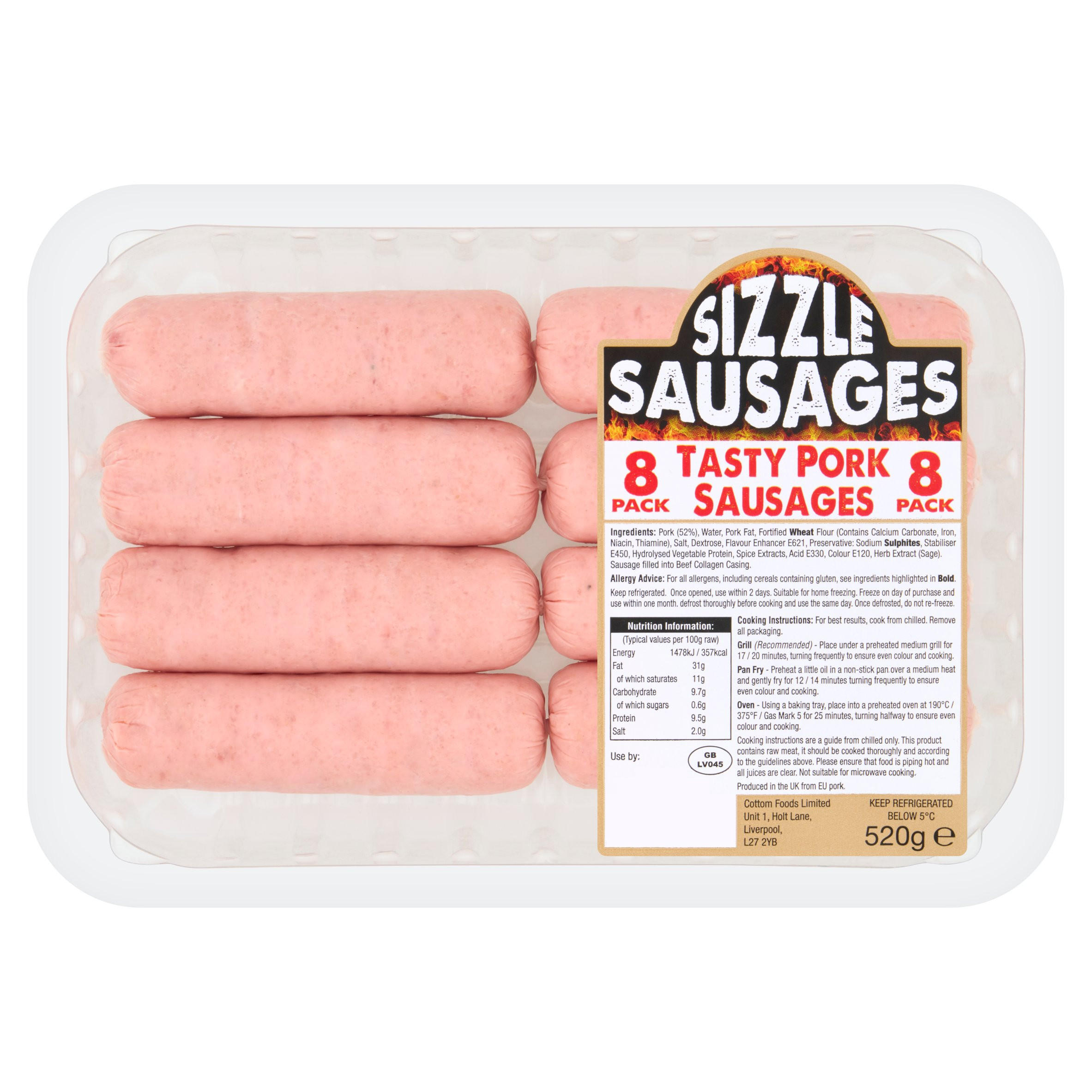 8 Sizzle Sausages 520g