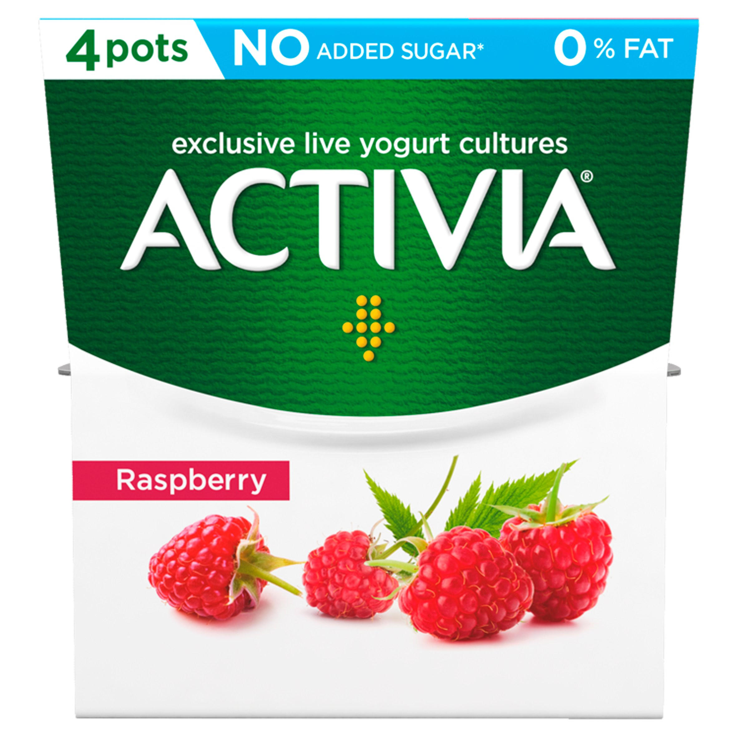 Activia Raspberry No Added Sugar 0 Fat Yogurt 4 x 120g (480g) Yogurt