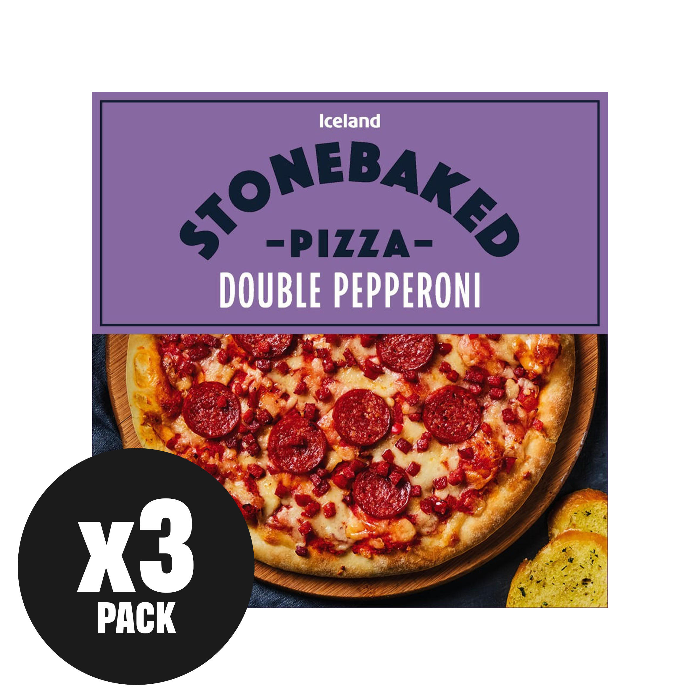 Iceland Stonebaked Double Pepperoni Pizza 3 x 351g (Triple Pack)