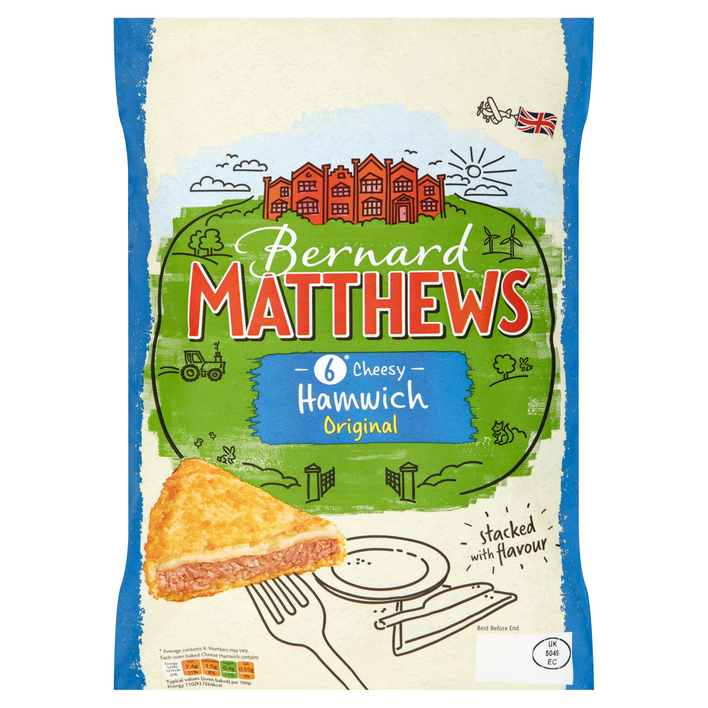 Bernard Matthews 6 Cheesy Hamwich Original 340g | Breaded & Battered ...