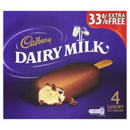 Cadbury Dairy Milk Luxury Ice Creams 4 X 100ml Ice Cream Cones 