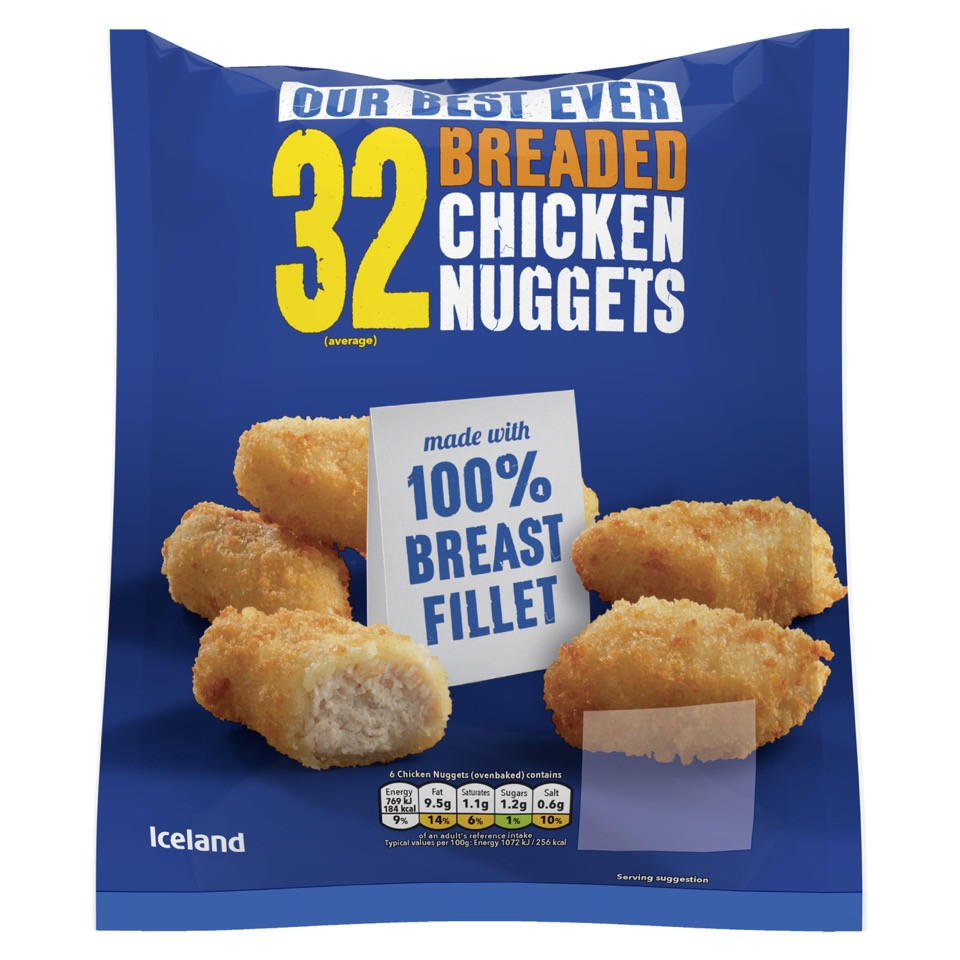 Iceland 32 (approx.) Breaded Chicken Breast Nuggets 448g