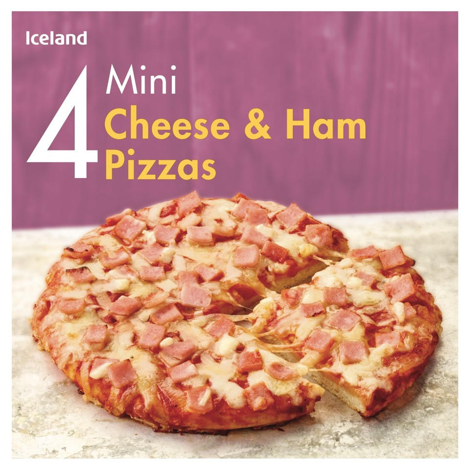 Iceland 4 Mini Pizzas Cheese and Ham 356g