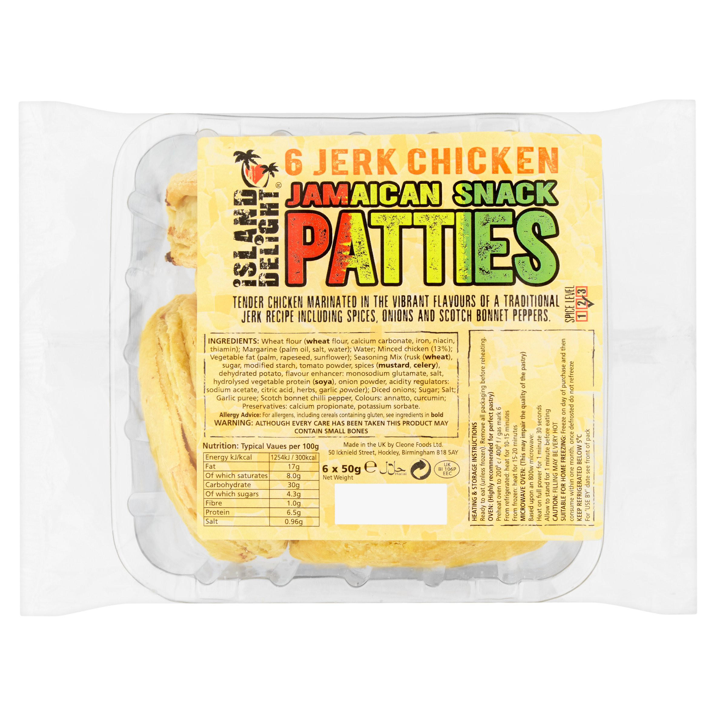 Island Delight Jerk Chicken Jamaican Snack Patties 6 x 50g Slices