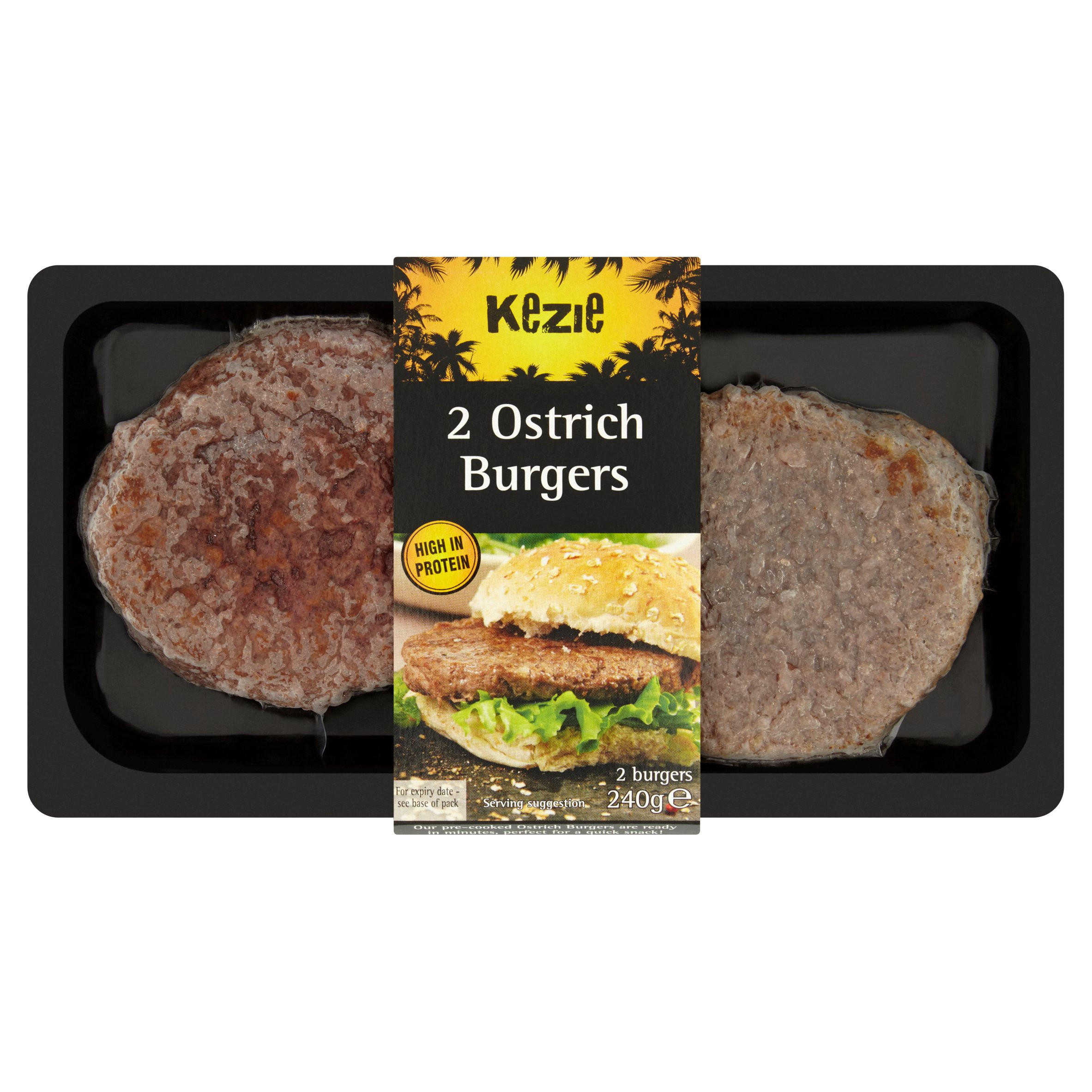 Kezie 2 Ostrich Burgers 240g Burgers Iceland Foods