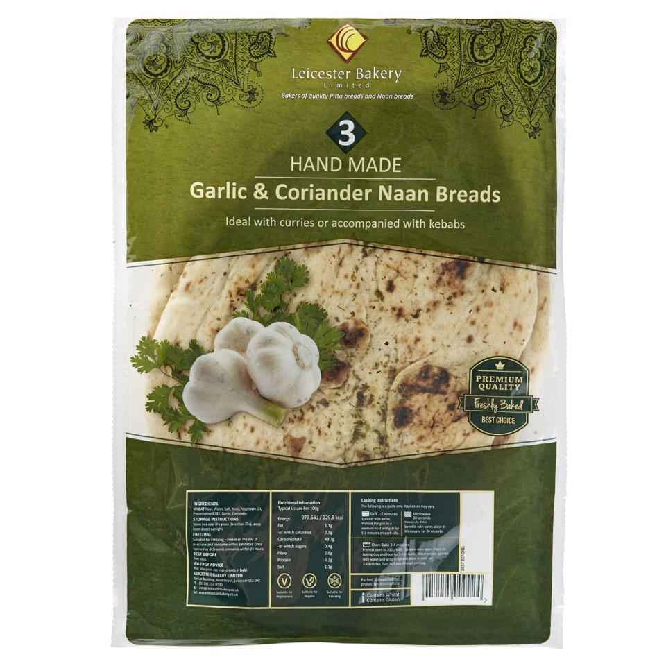 Leicester Bakery Limited 2 Hand Made Garlic & Coriander Naan Breads