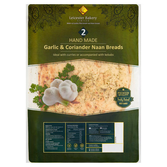 Leicester Bakery Limited 2 Hand Made Garlic & Coriander Naan Breads
