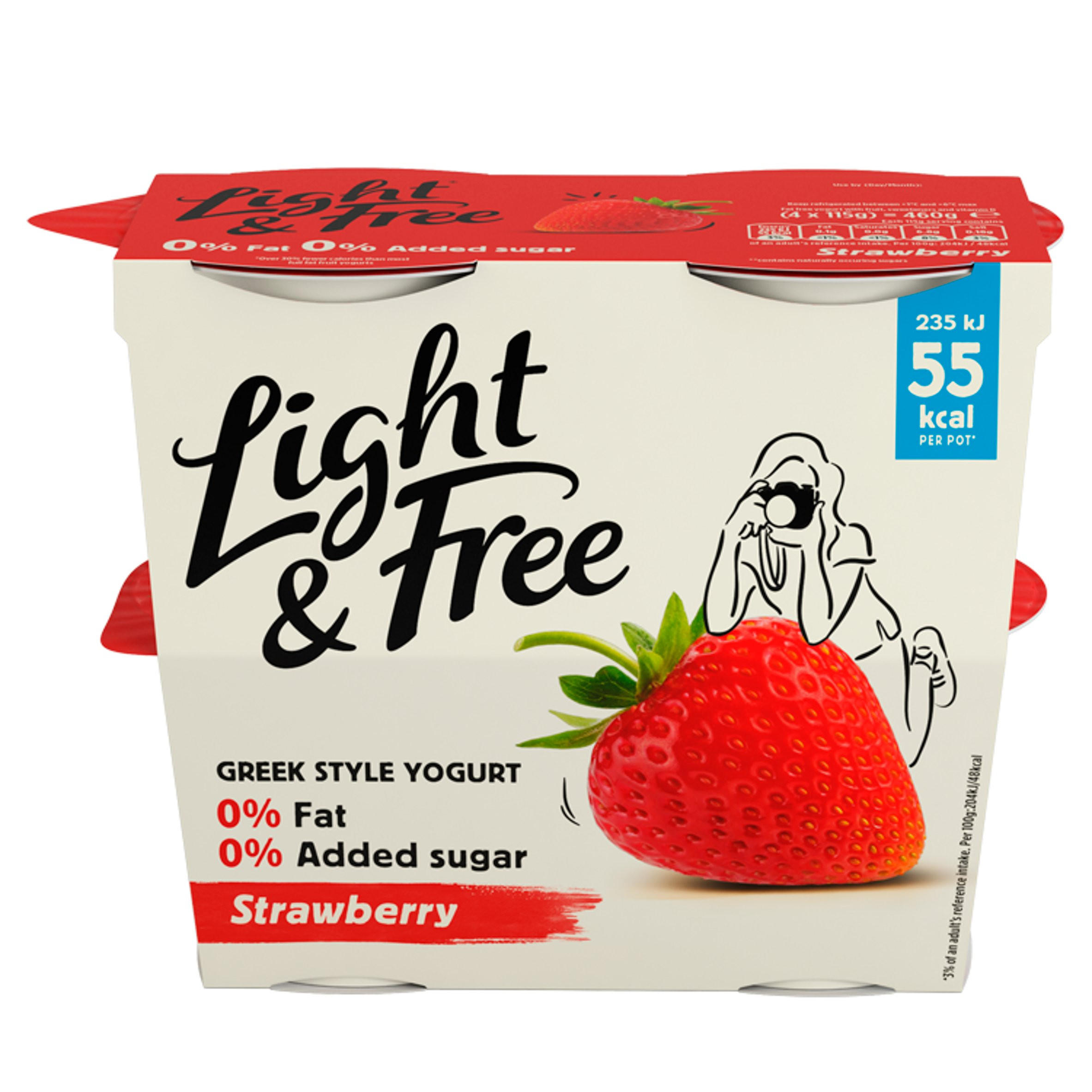 Light & Free Strawberry 0 Fat & 0 Added Sugar Yogurt 4 x 115g Low