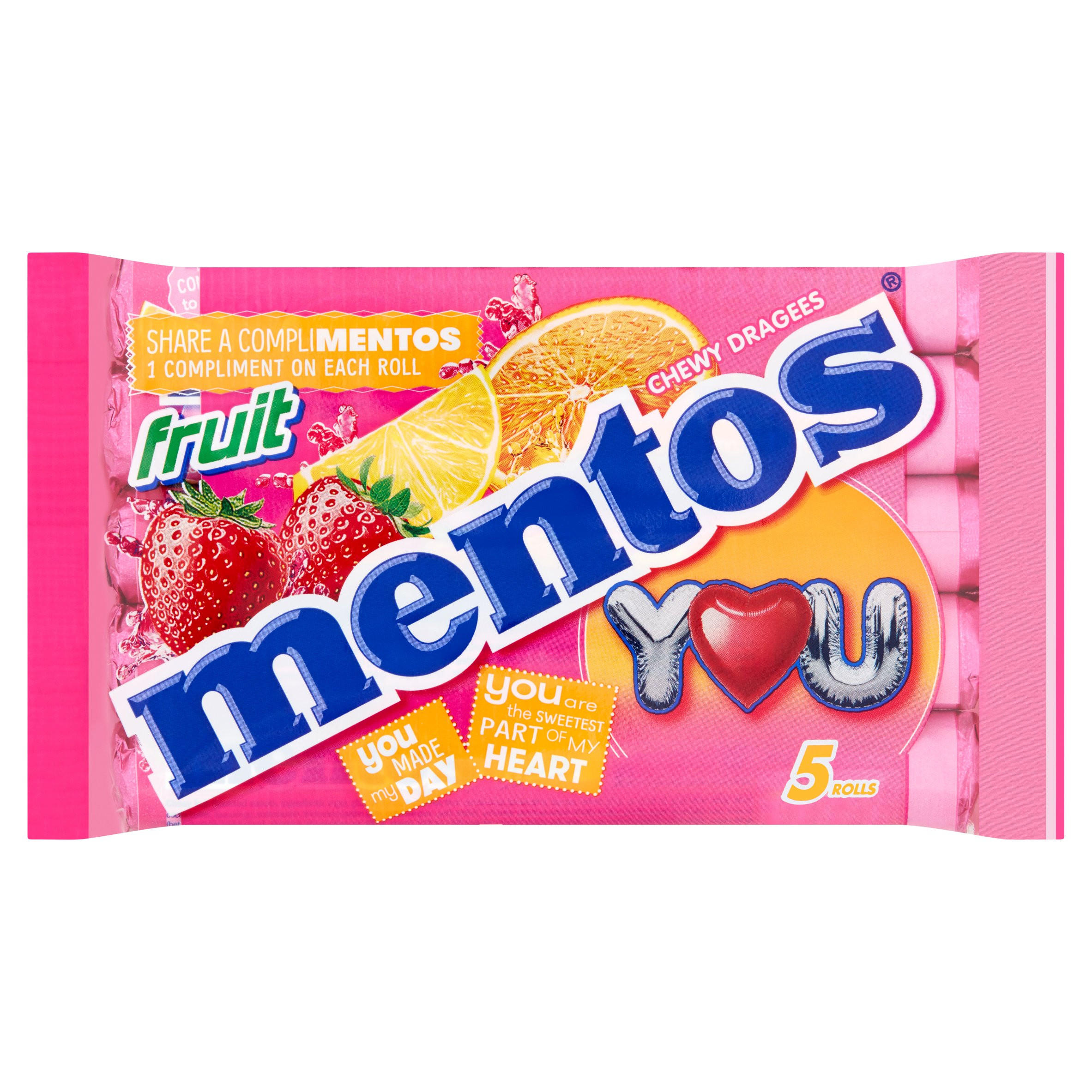 Mentos Fruit Chewy Dragees Rolls 5 X 38g Sweets Iceland Foods 9077