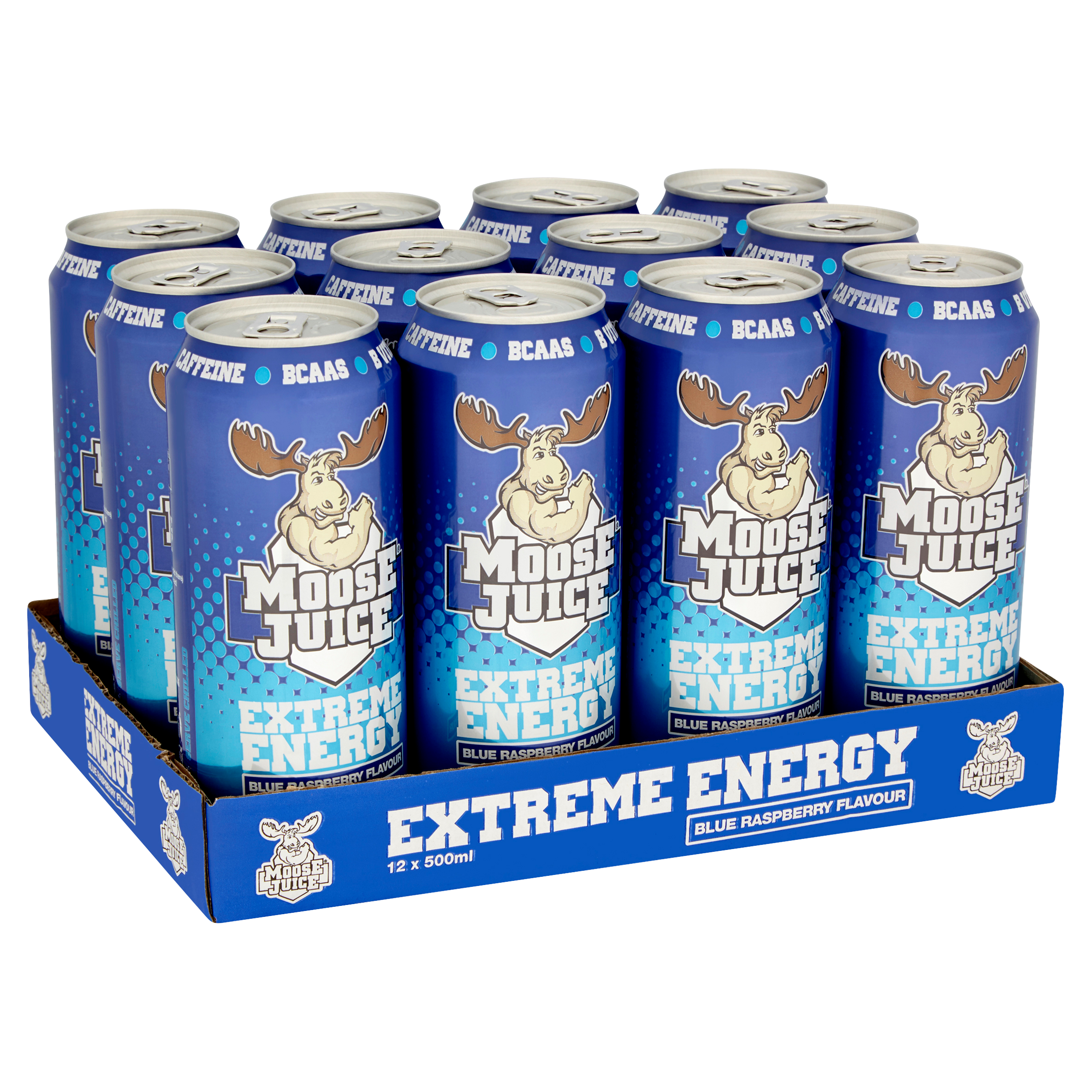 Moose Juice Extreme Energy Blue Raspberry Flavour 500ml x 12 Sports