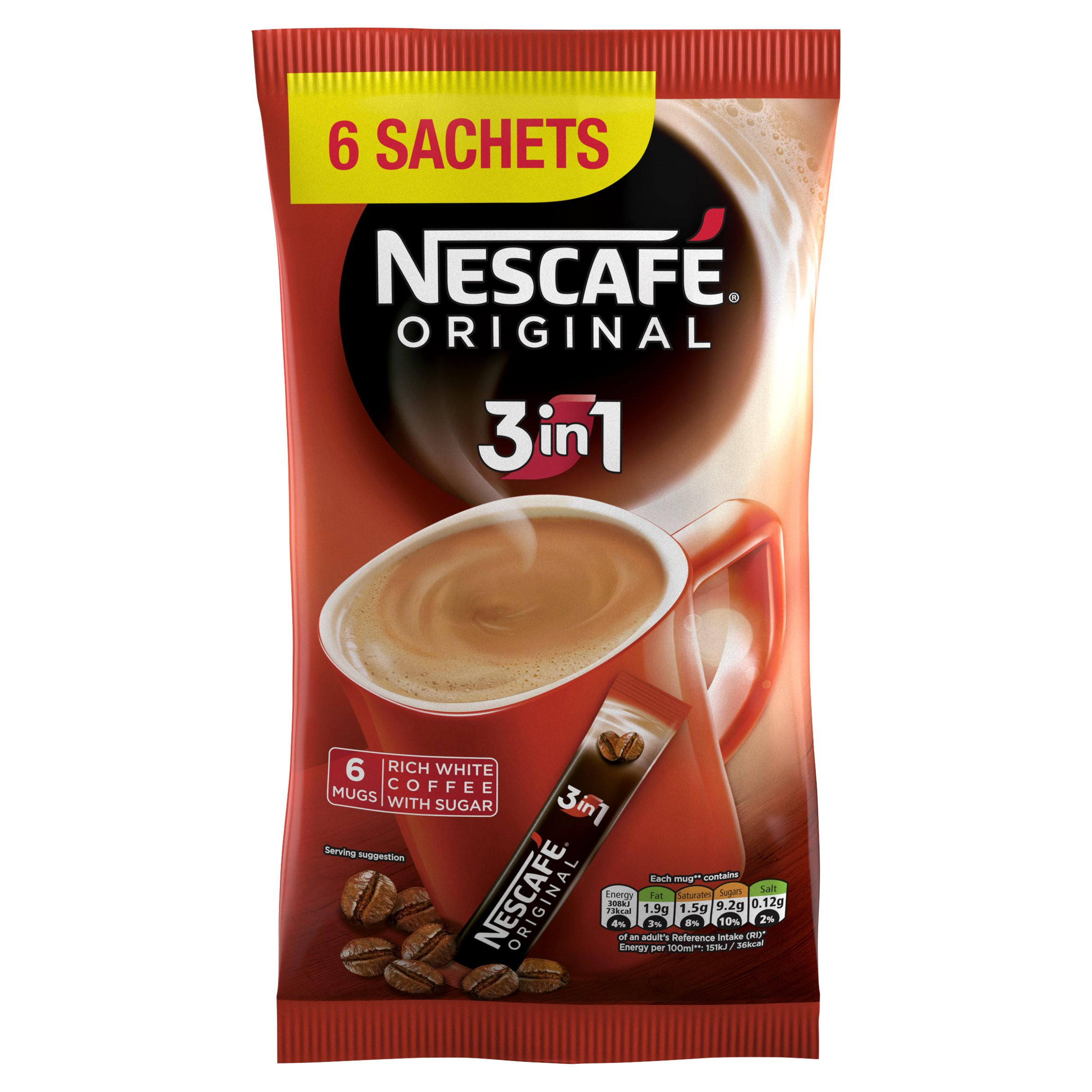 Nescafe Original 3in1 Instant Coffee 6 Sachets Pack Iceland Foods