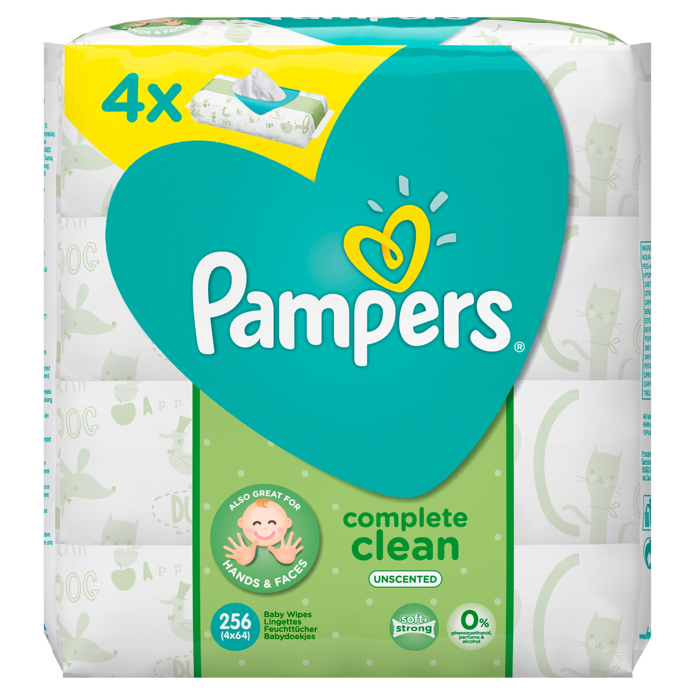 Pampers Complete Clean Baby Wipes Unscented 4 Packs = 256 Wipes Baby