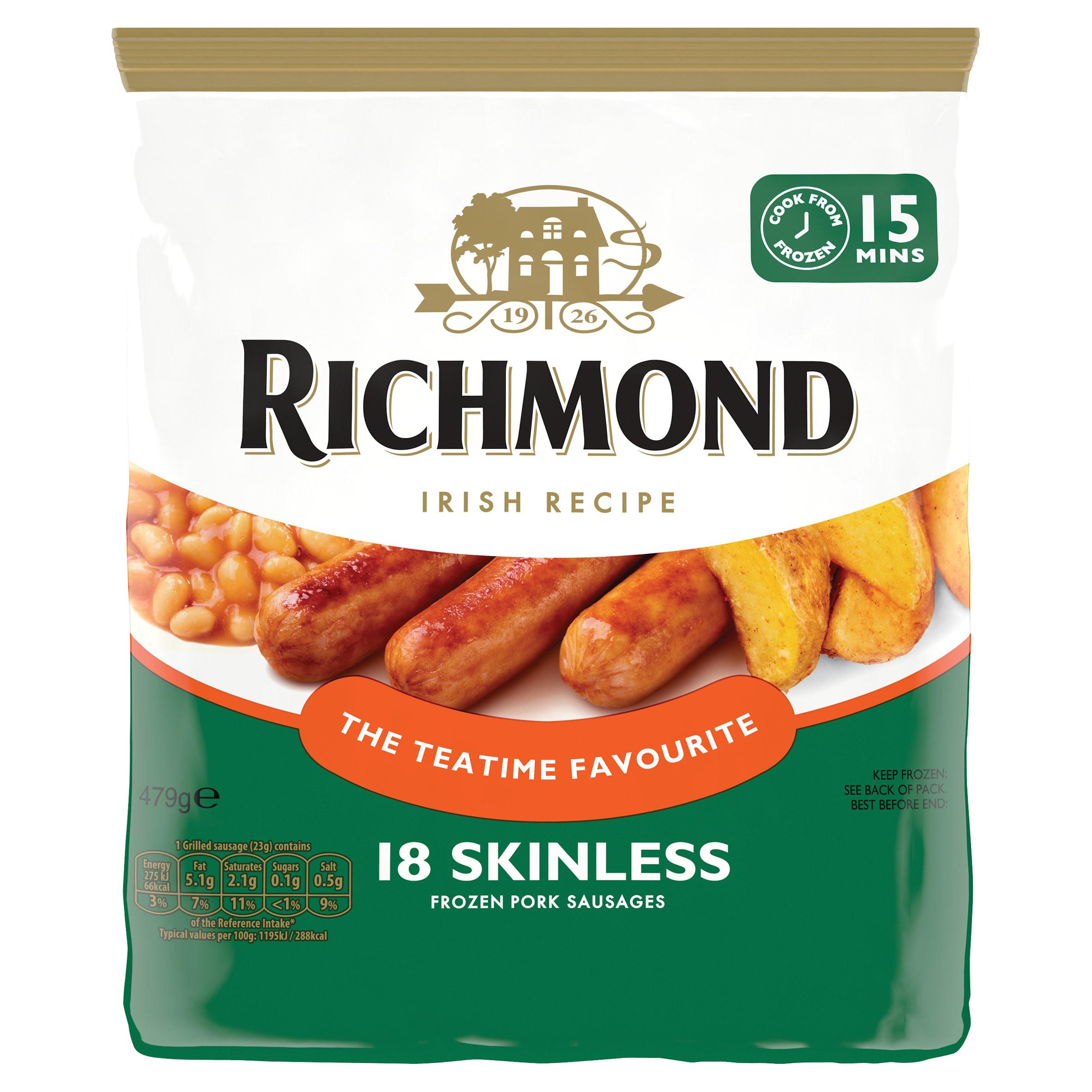 Richmond The Teatime Favourite 18 Skinless Frozen Pork Sausages 479g