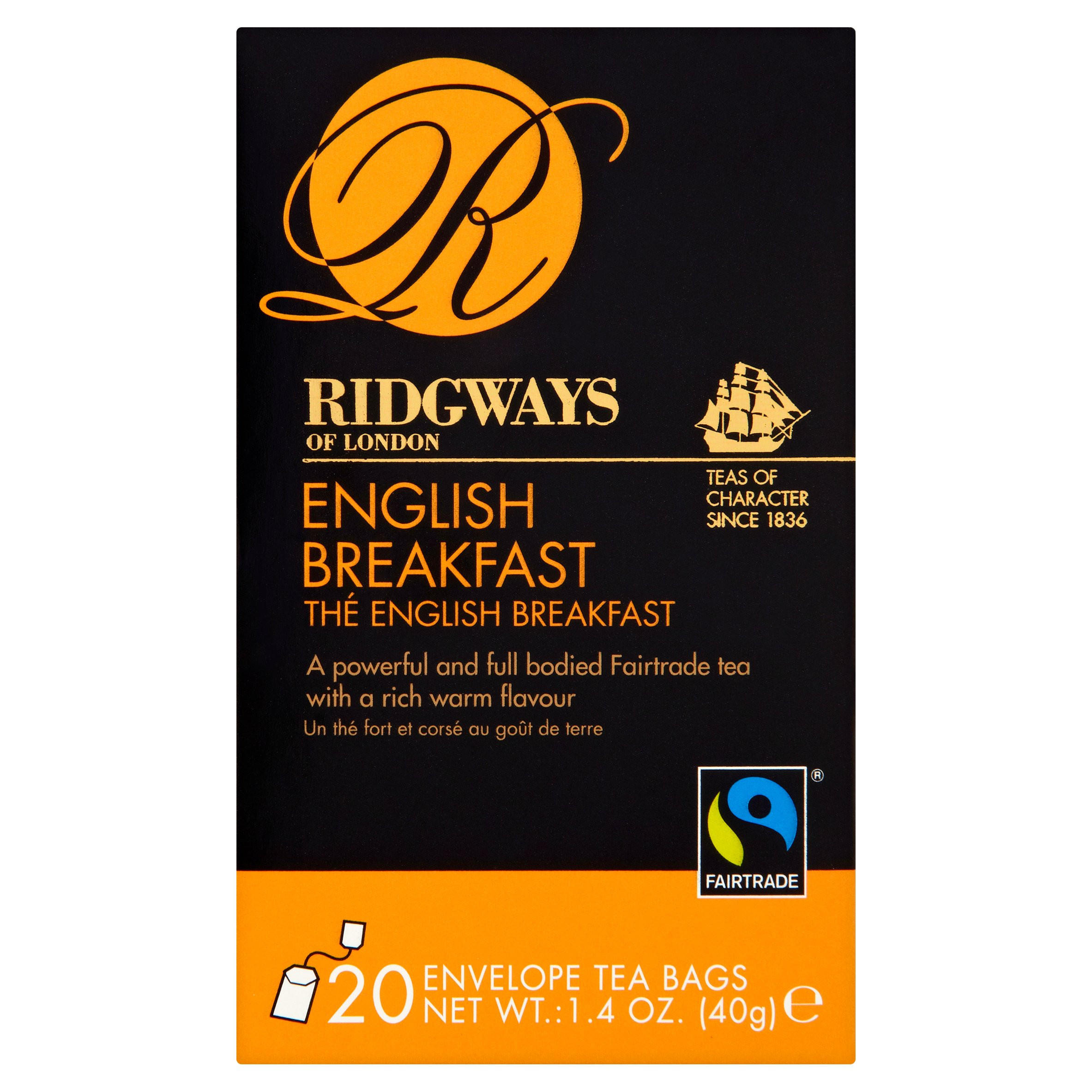 Ridgways of London Fairtrade English Breakfast 20 Envelope Tea Bags 40g