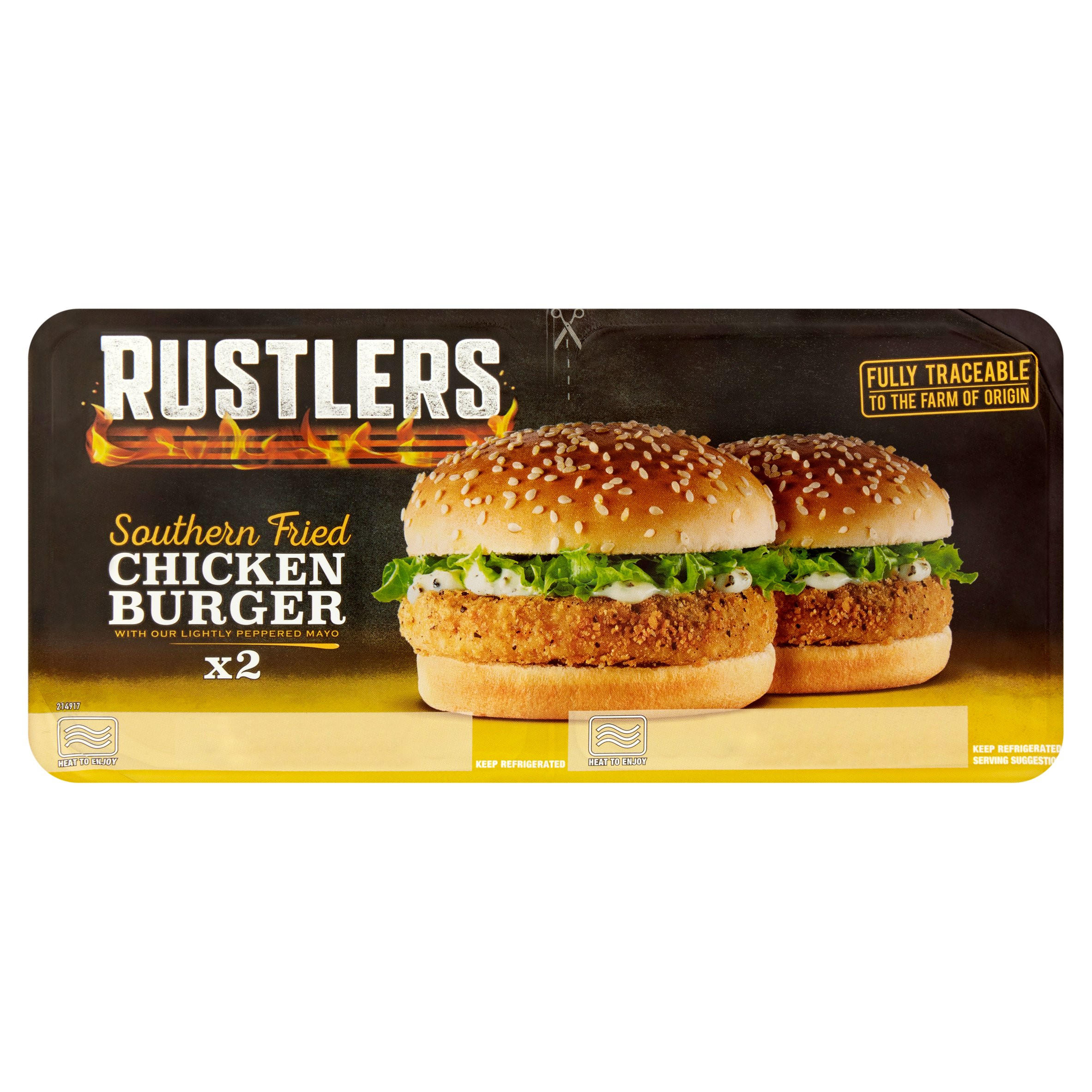 Rustlers 2 Southern Fried Chicken Burger 290g Chilled Ready Meals