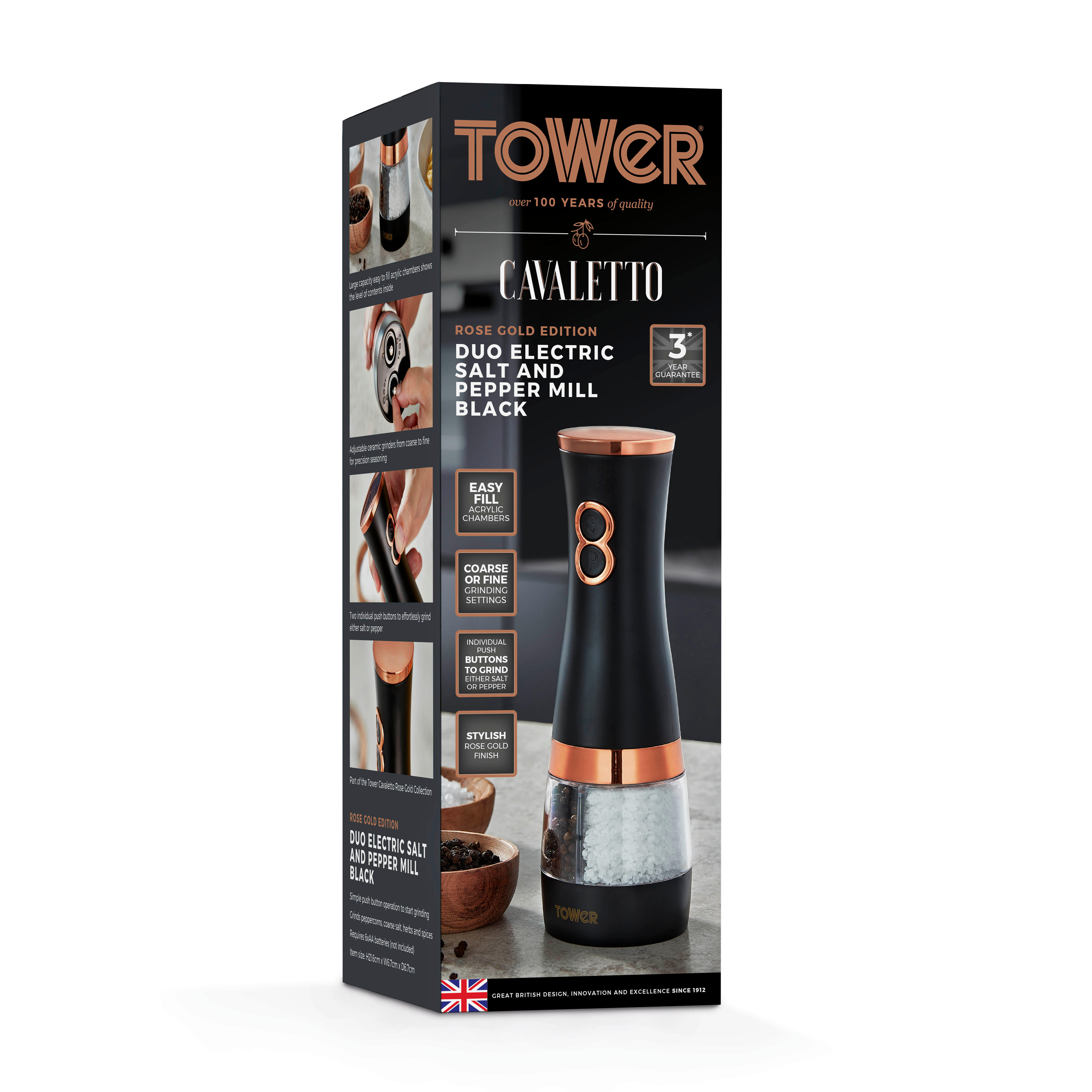 Tower Cavaletto Duo Electric Salt and Pepper Mill Black, Appliances