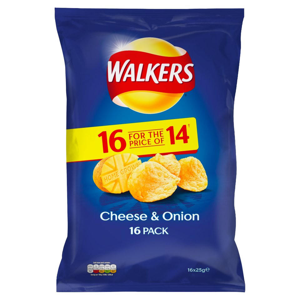 Walkers Cheese & Onion Crisps 16x25g | Iceland Foods