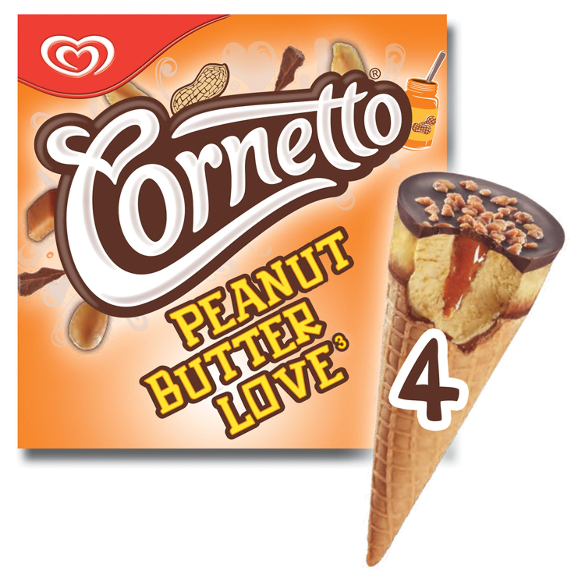 Peanut Butter Love Ice Cream Cone 4 x 90ml Ice Cream Cones