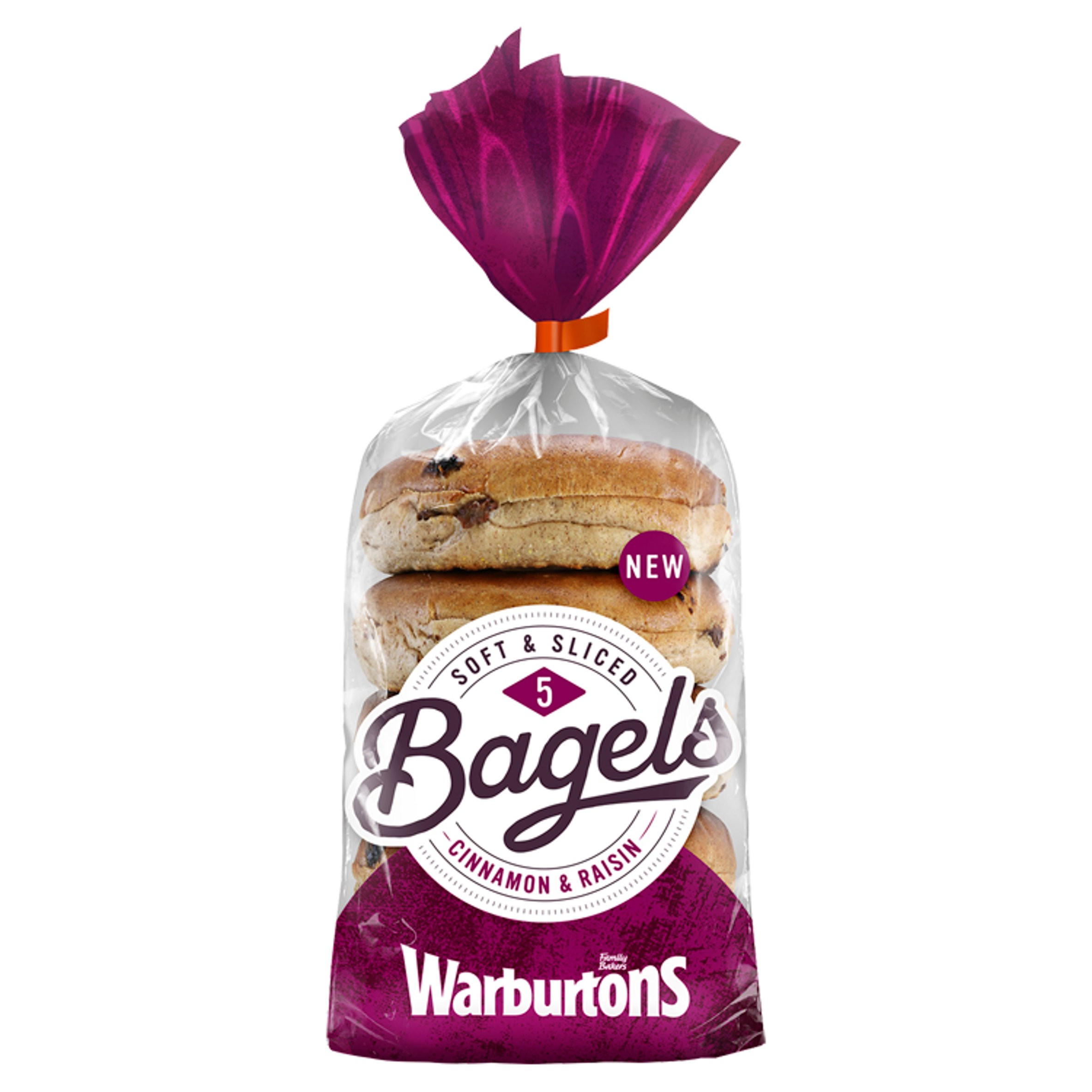 Warburtons 5 Bagels Cinnamon & Raisin | Wraps, Bagels, Pittas & Thins ...