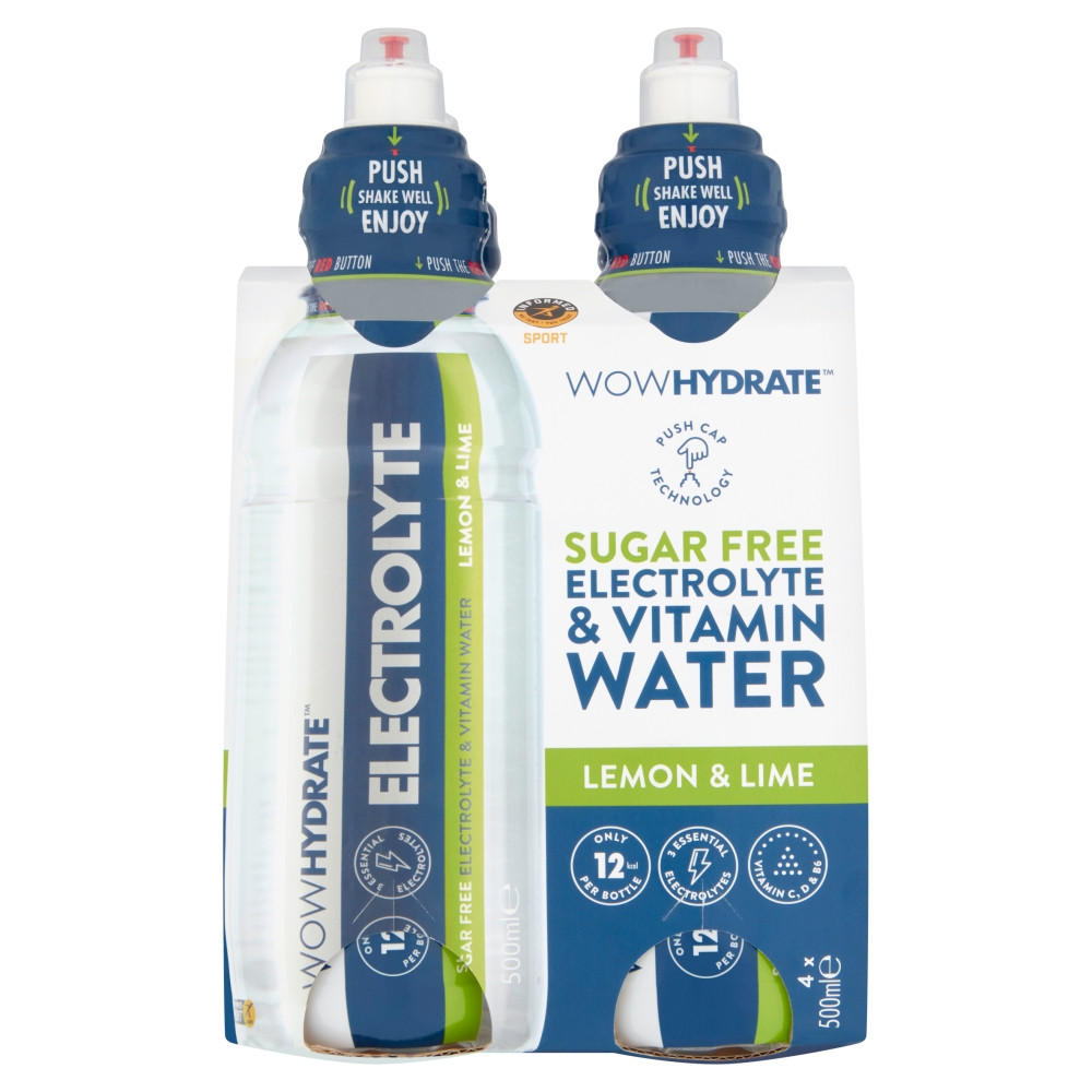 Wow Hydrate Electrolyte Vitamin Water Lemon And Lime 4 X 500ml Sports Energy Drinks Iceland Foods