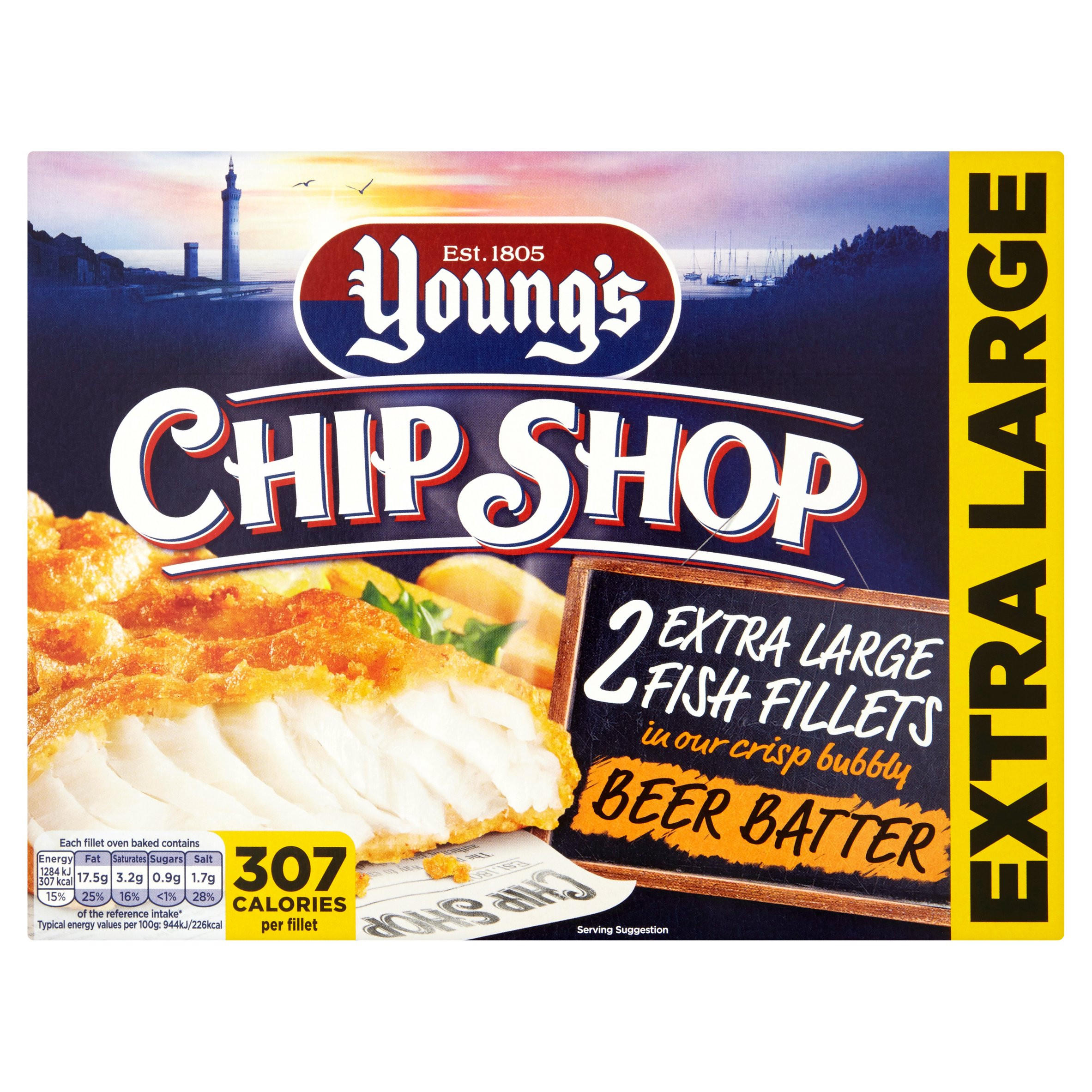 Young s Chip Shop 2 Extra Large Fish Fillets In Our Crisp Bubbly Beer Young s Chip Shop 2 Extra Large Fish Fillets In Our Crisp Bubbly Beer