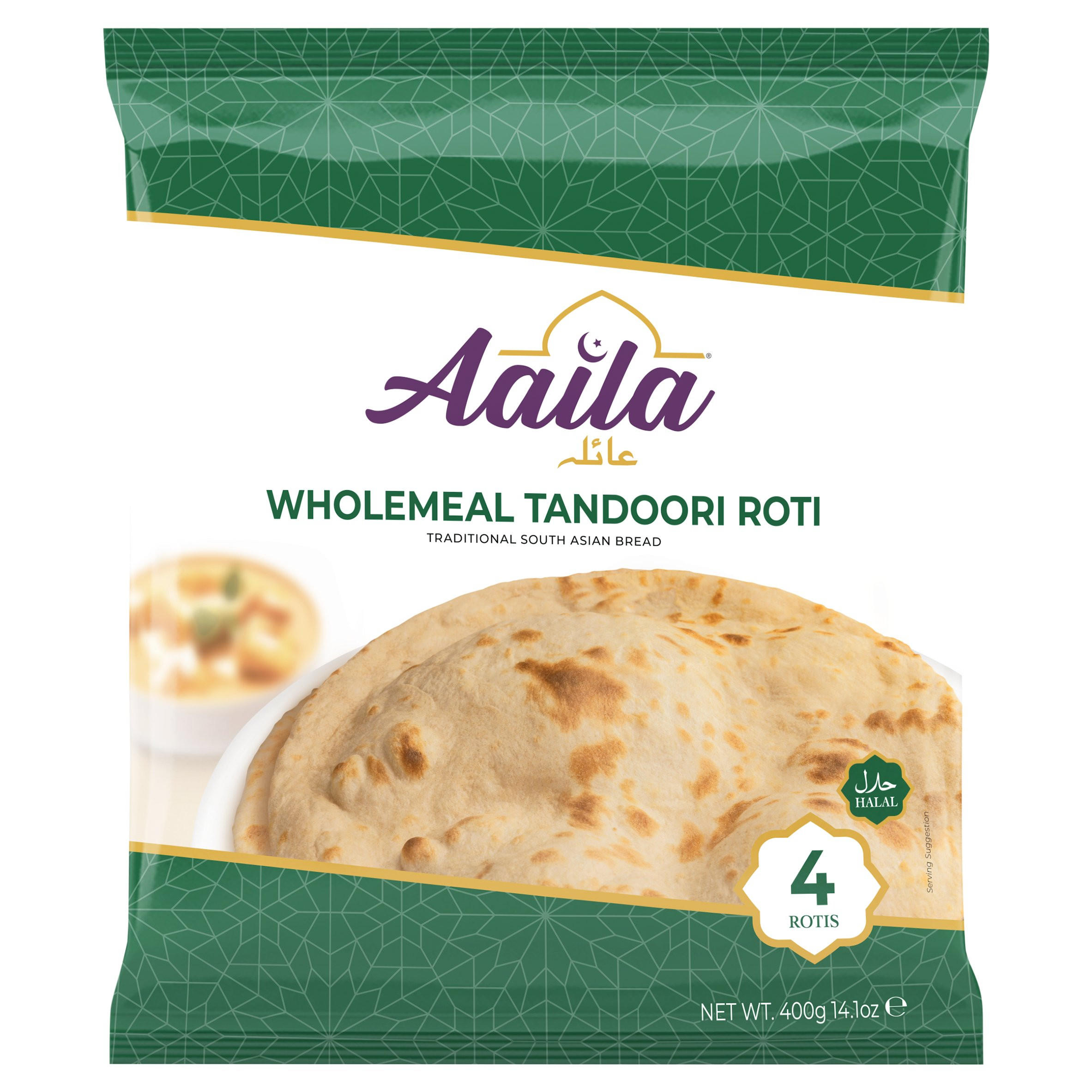 Aaila 4 Wholemeal Tandoori Roti 400g, folic acid free