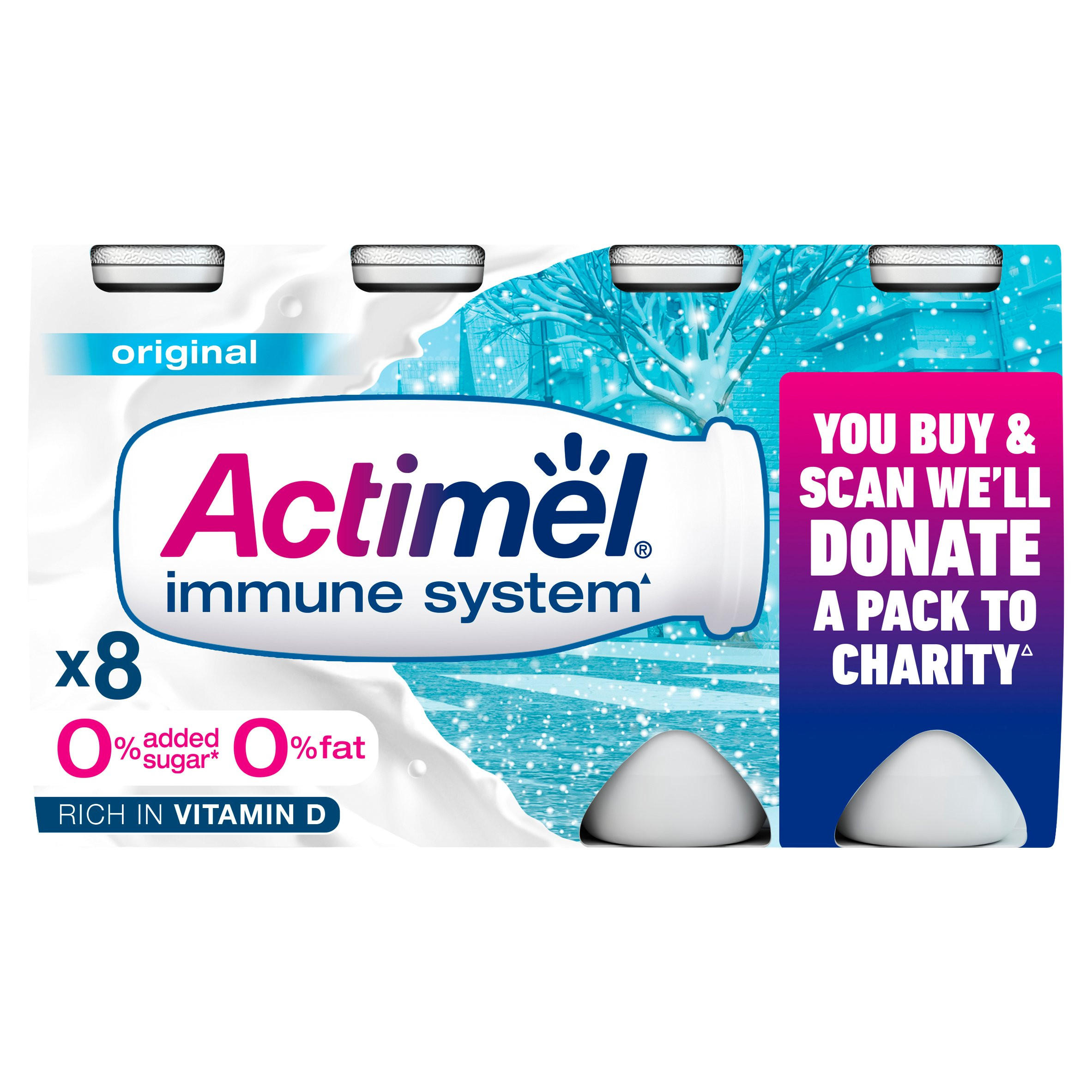 Actimel No Added Sugar 0 Fat Original Yogurt Drink 8 x 100g (800g