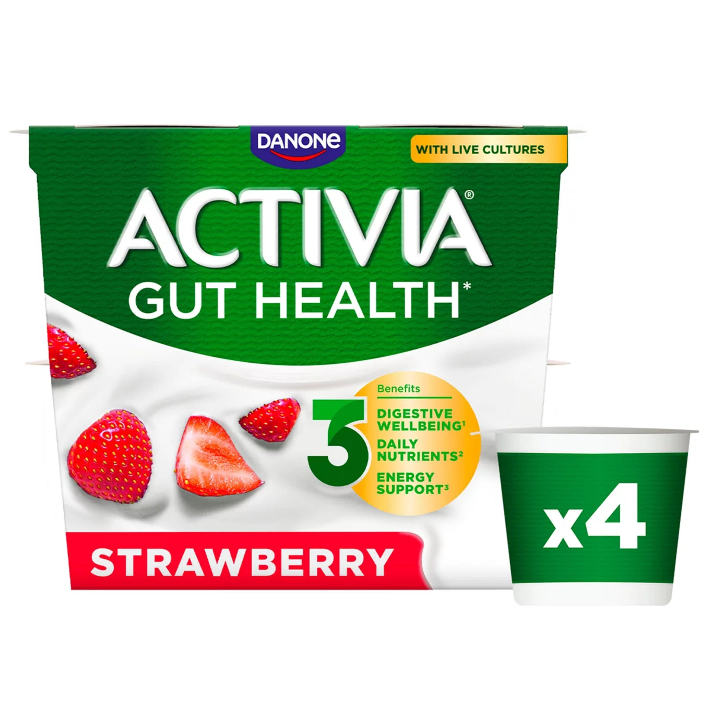 Activia Strawberry Fat Free No Added Sugar Gut Health Yoghurt Multipack