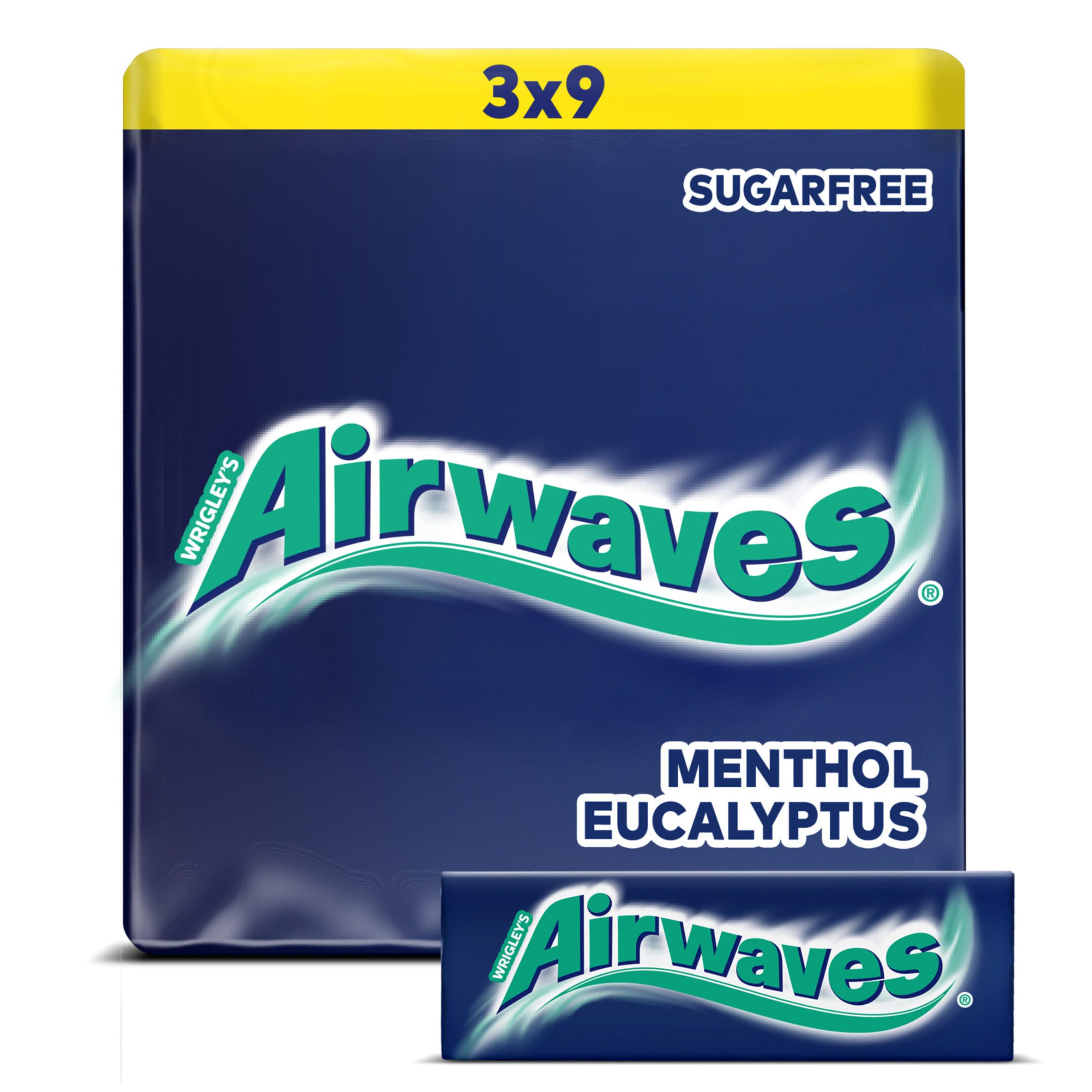 Airwaves Menthol & Eucalyptus Chewing Gum Sugar Free Multipack 3 x 9 Pieces