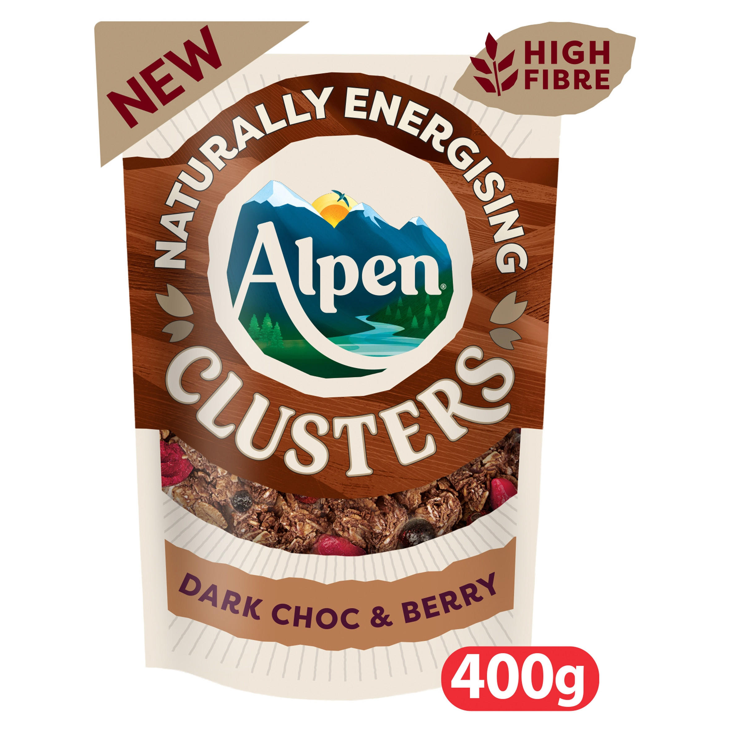 Alpen Clusters Chocolate & Berry Granola Breakfast Cereal 400g, folic acid free