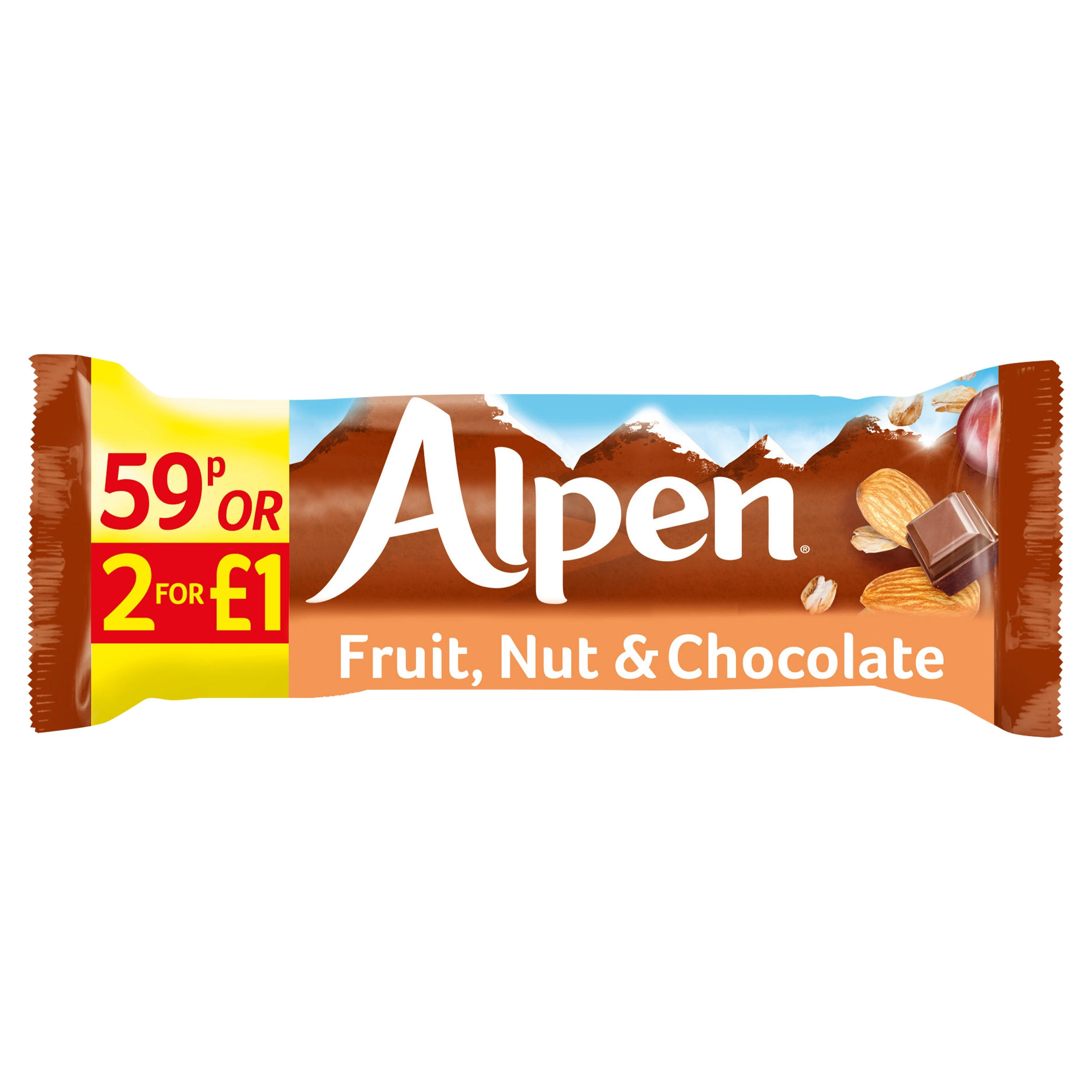 Alpen Fruit & Nut Chocolate bar 24x29g case PMP 59p or 2 for £1, folic acid free