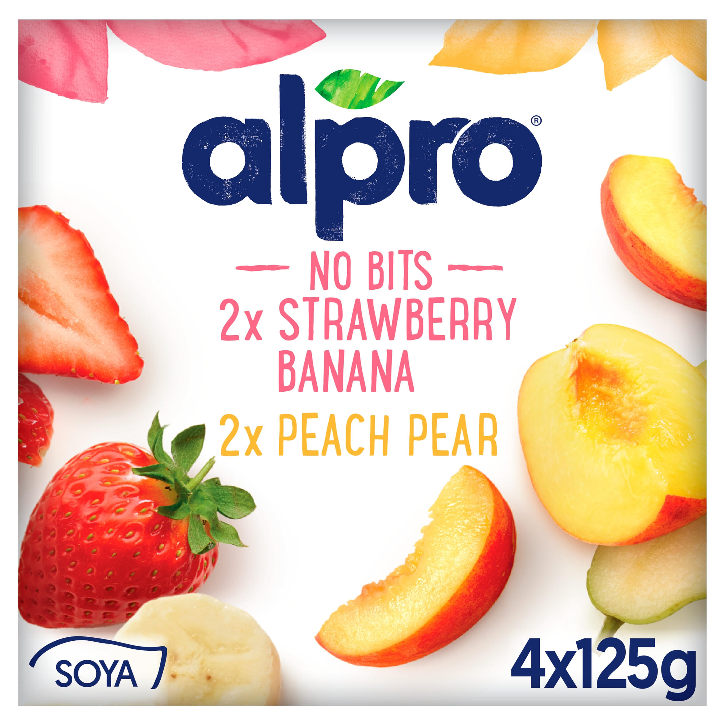 Alpro No Bits StrawberryBanana & PeachPear Yoghurt Alternative 4x125g
