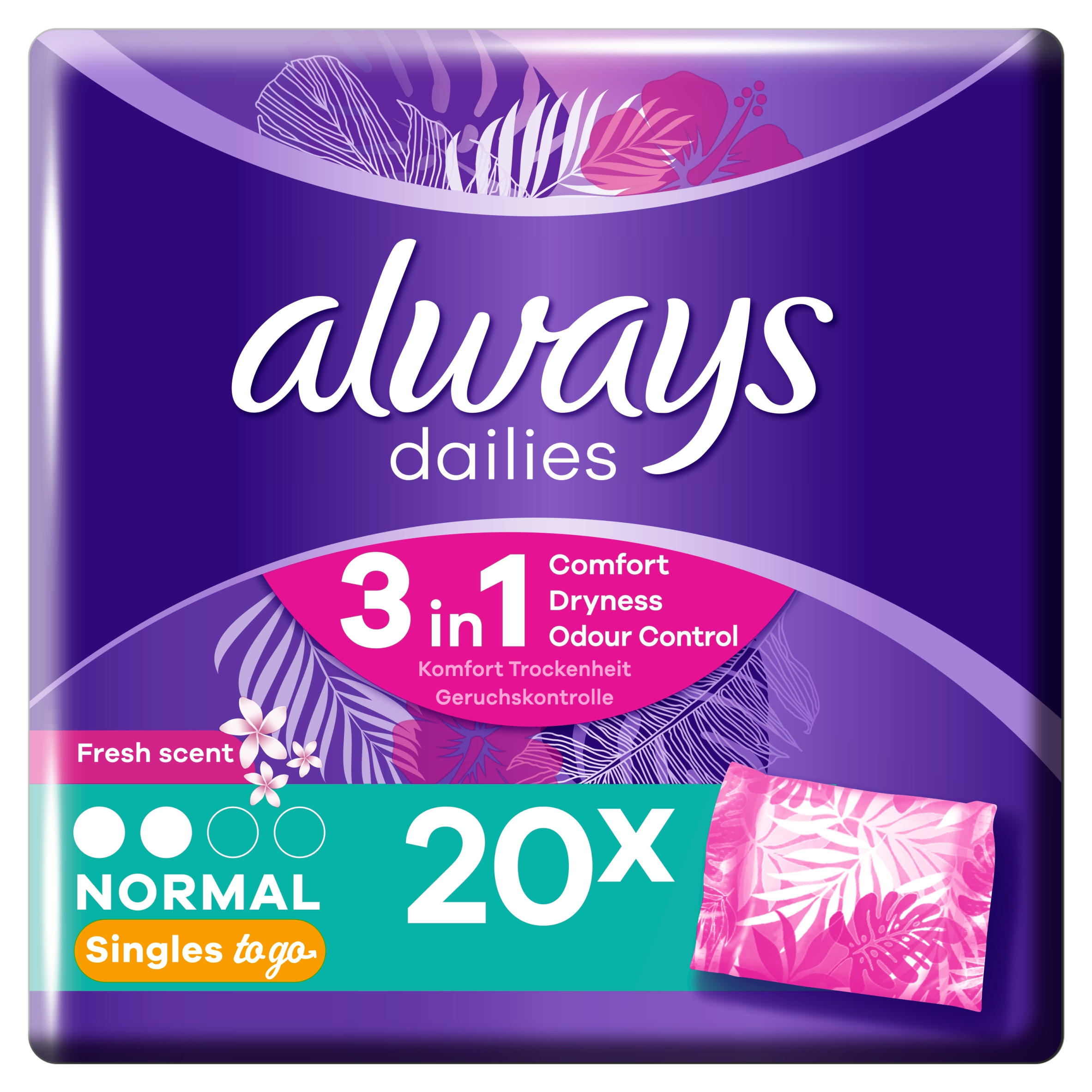 Always Dailies Singles Normal To Go Panty Liners Fresh x20 Women's