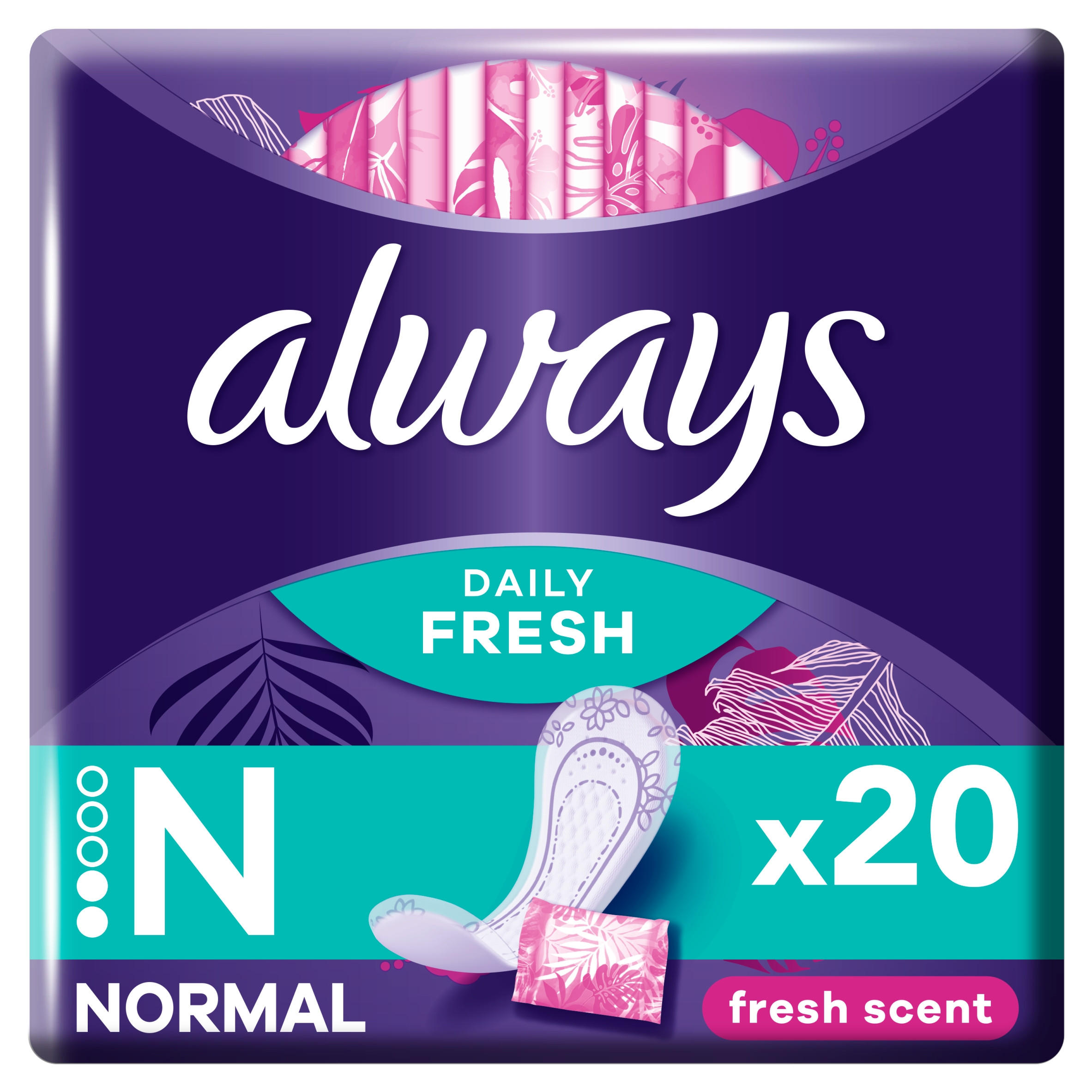 Always Daily Fresh Normal Wrapped Panty Liners, With Fresh Scent, 20