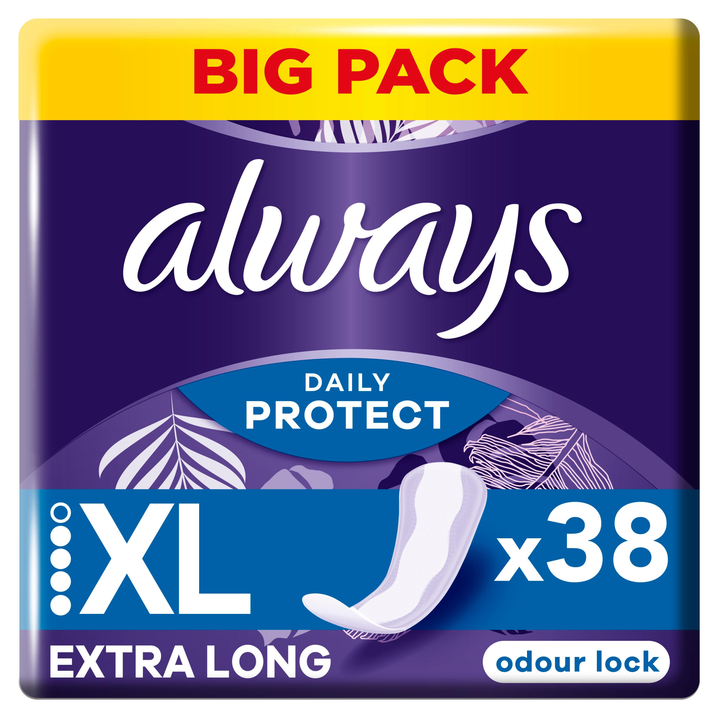 Always Daily Protect Extra Long Panty Liners, Odour Lock, 38 Count
