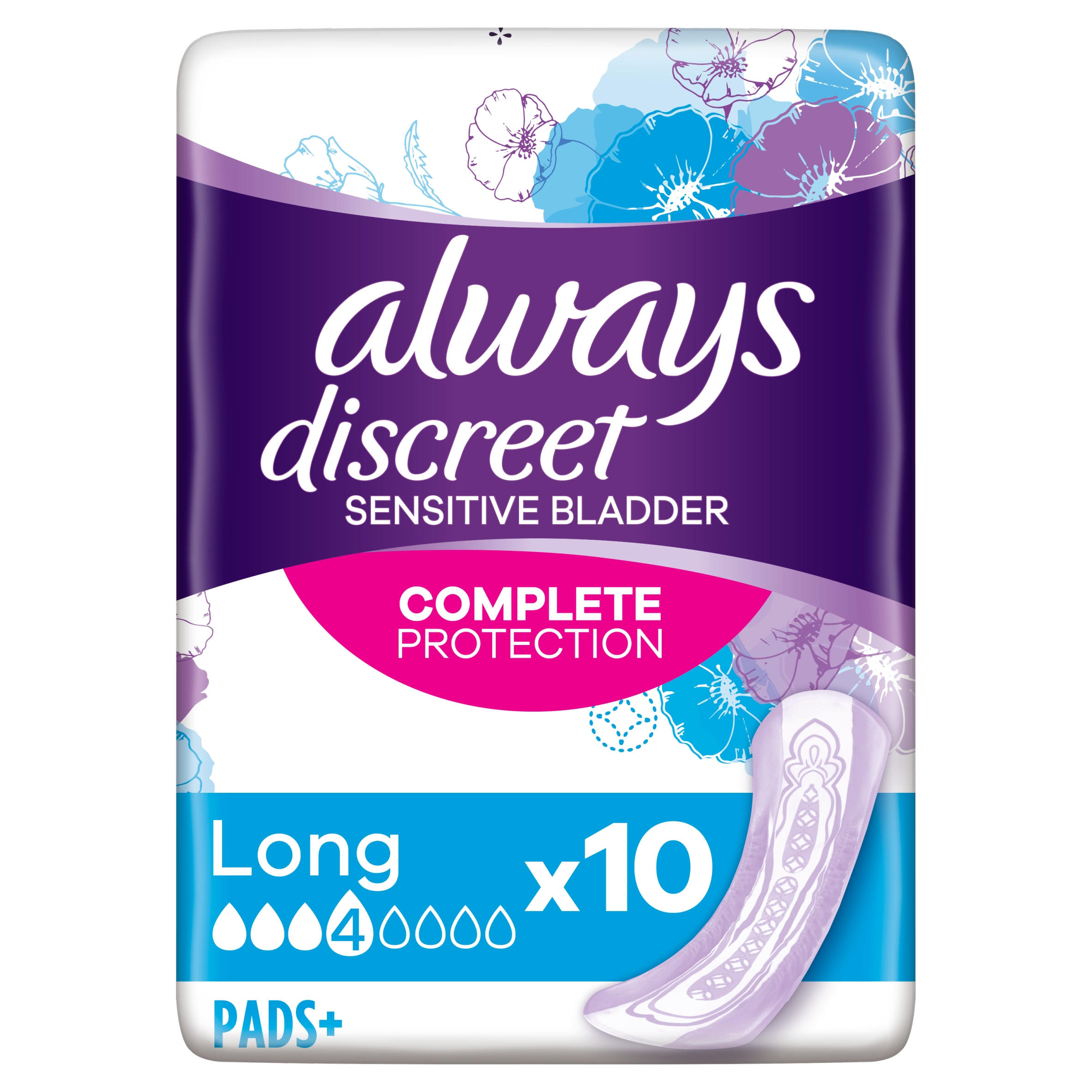 Always Discreet Incontinence Pads Plus Long For Sensitive Bladder x10