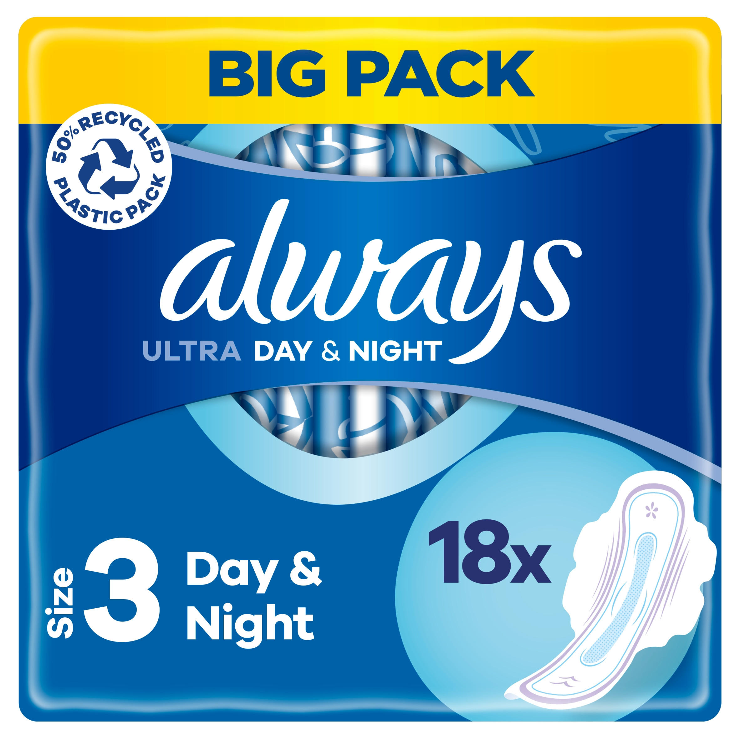Always Ultra Sanitary Towels Day & Night (Size 3) Wings X18 Pads