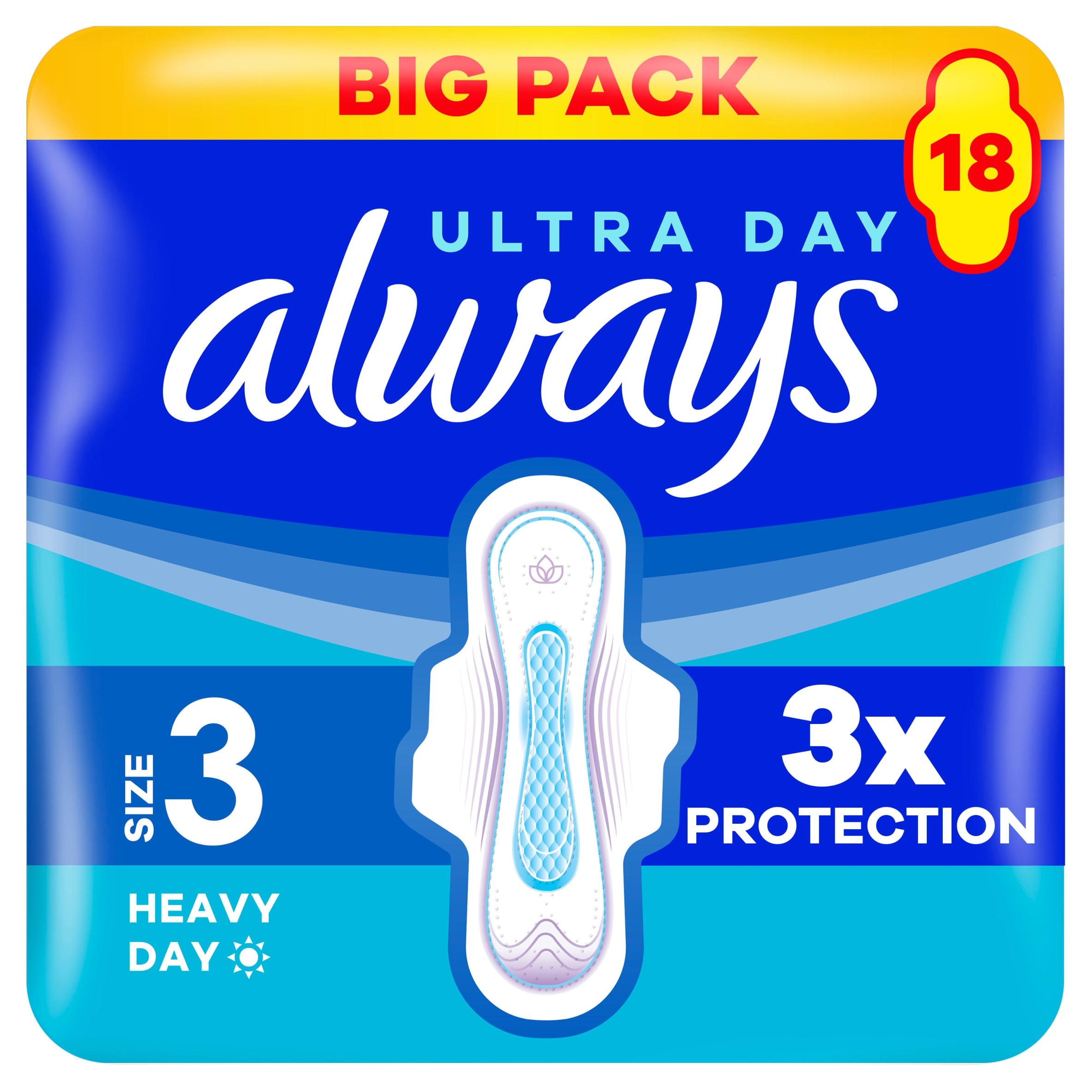 Always Ultra Sanitary Towels Heavy Flow Day (Size 3) Wings 18 Pads