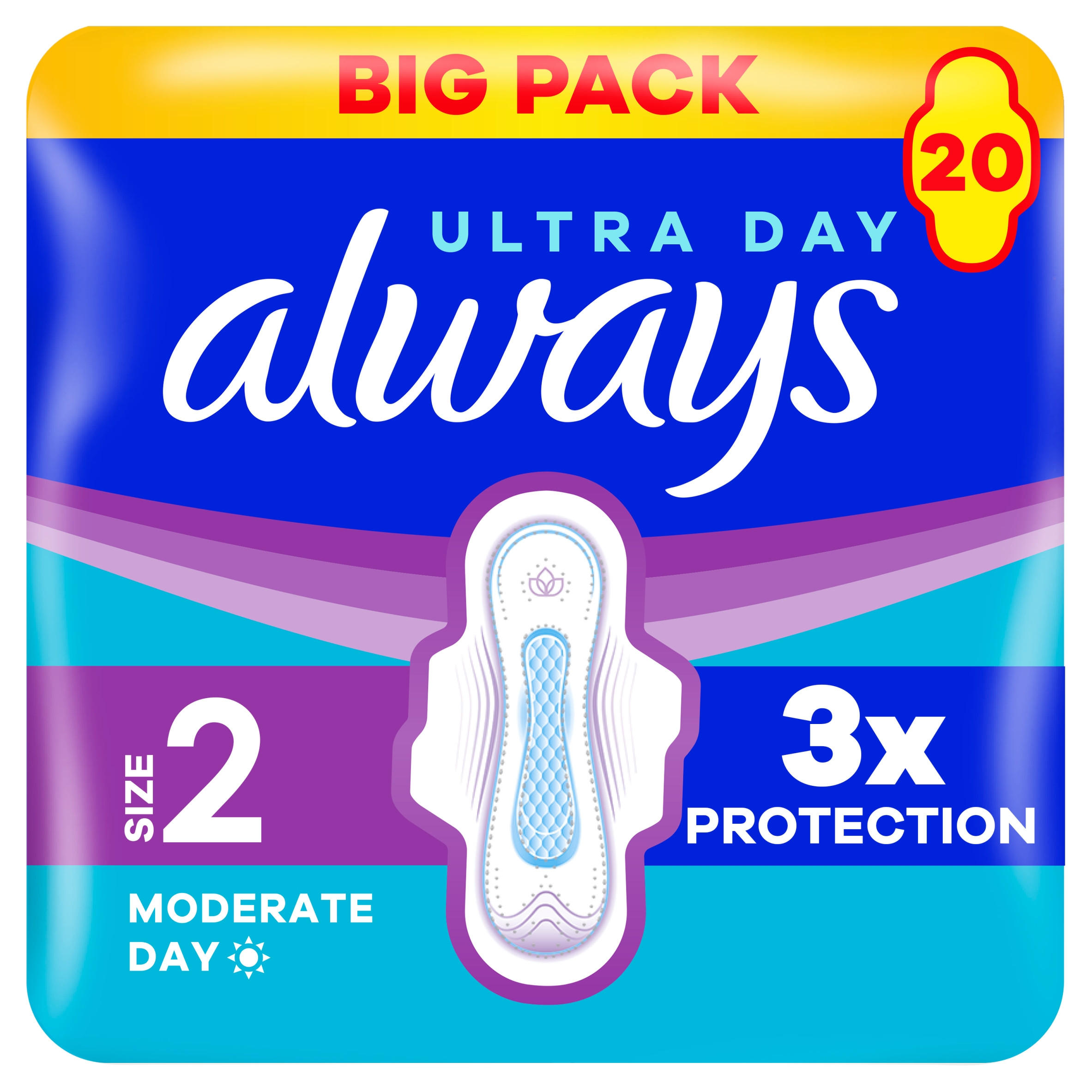 Always Ultra Sanitary Towels Moderate Flow Day  (Size 2) Wings 20 Pads