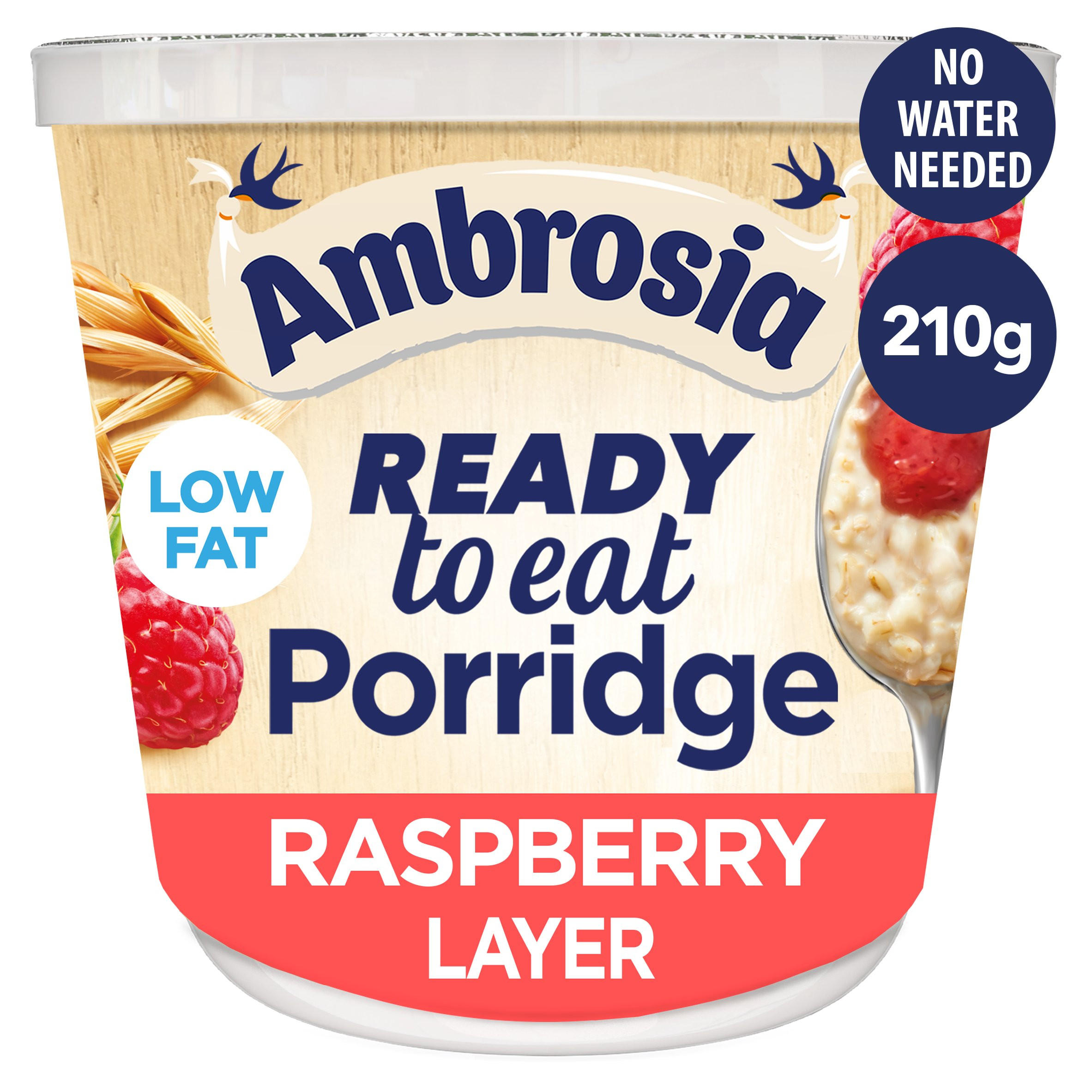 Ambrosia Ready to Eat Porridge Oat Cereal Pot Raspberry Layer 210g, folic acid free
