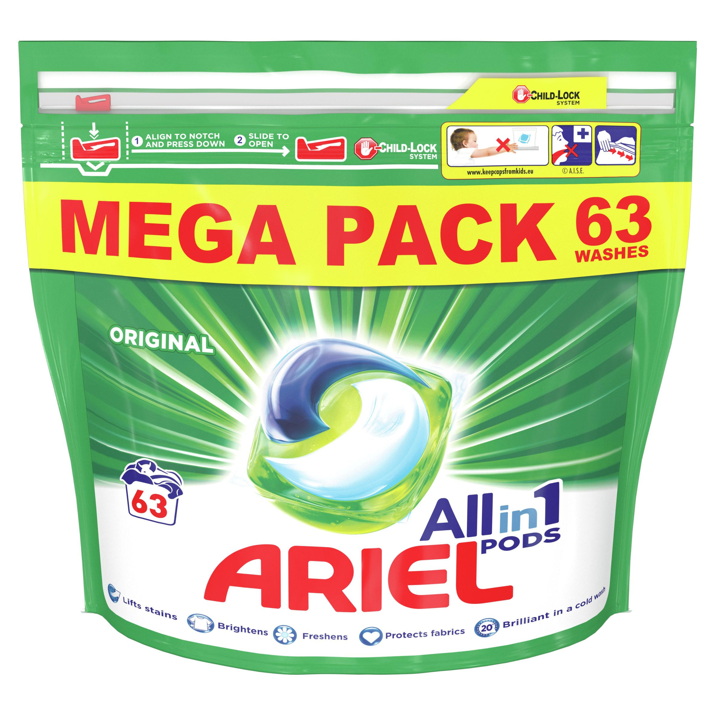 Ariel Allin1 Pods Washing Liquid Capsules Original, 63 Washes Washing Capsules & Tablets