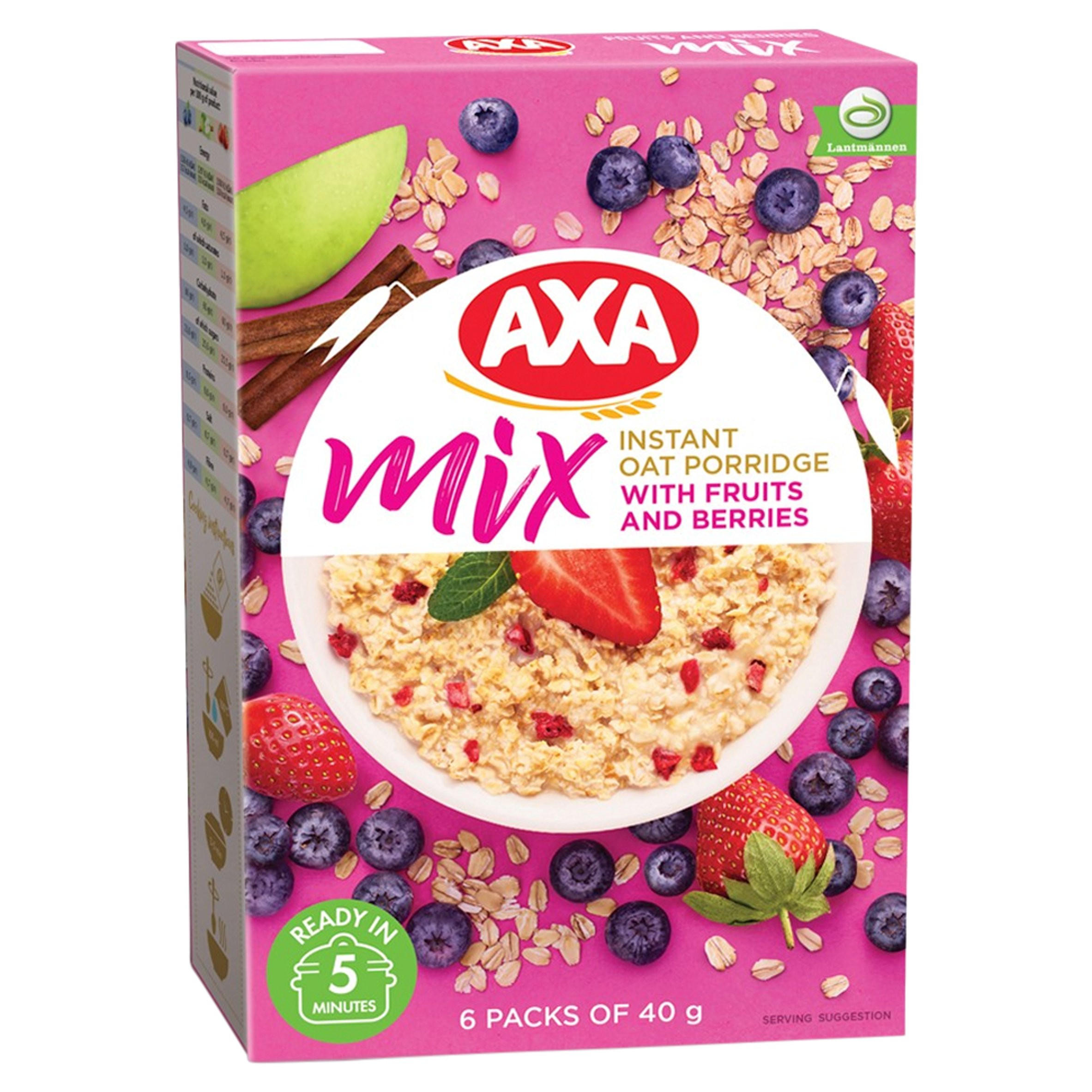 Axa Instant Oat Porridge Mix with Fruits and Berries 6 x 40g (240g), folic acid free