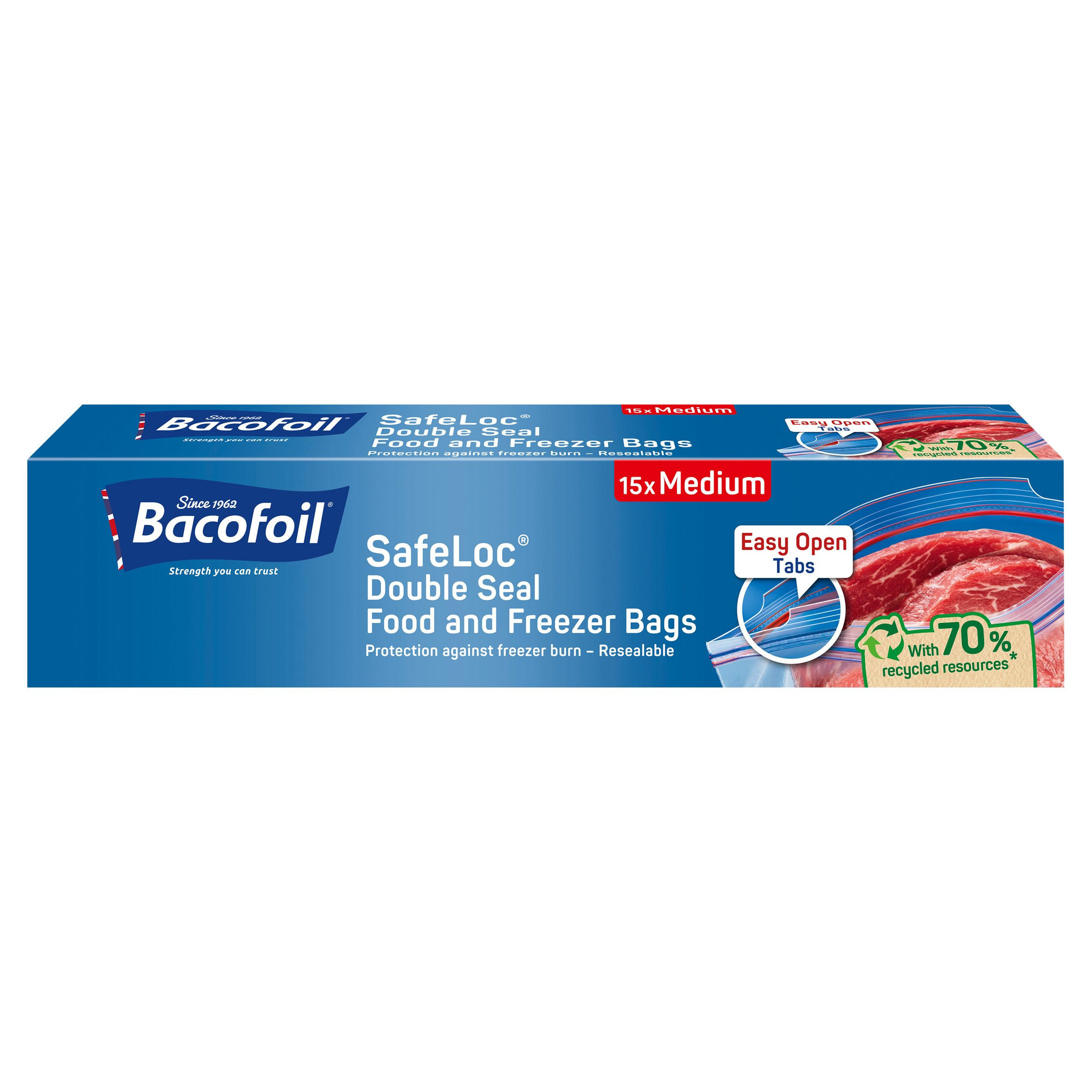 27x24cm Bacofoil Safeloc Food & Freezer Bags Double Seal Medium 