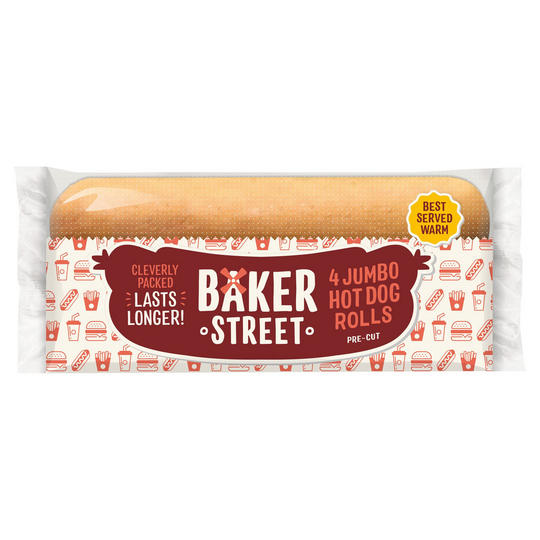 Baker Street 4 Pre-Sliced Jumbo Hot Dog Rolls