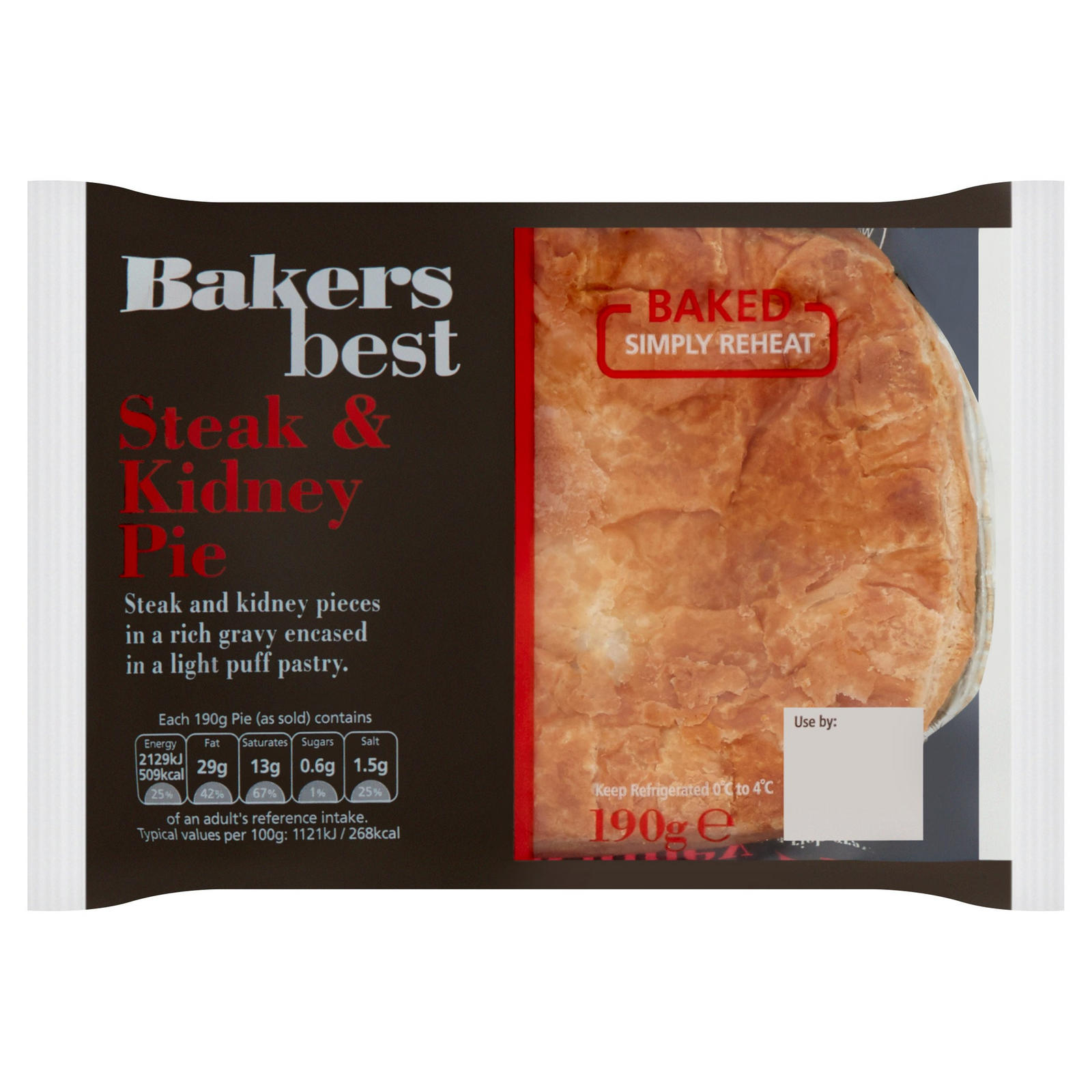 Bakers Best Steak & Kidney Pie 190g | Chilled Ready Meals & Snacks