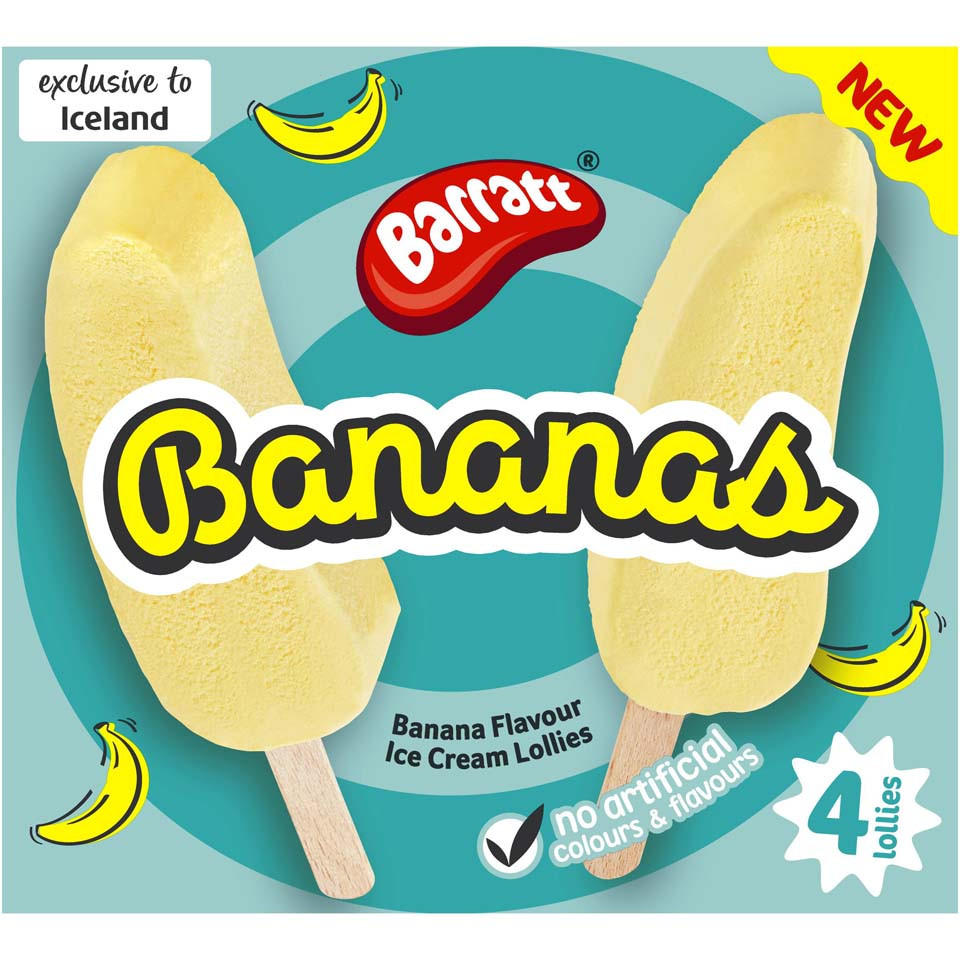 Barratt Barratt® Foam Bananas Ice Lollies 4 x 160g Ice Cream Cones