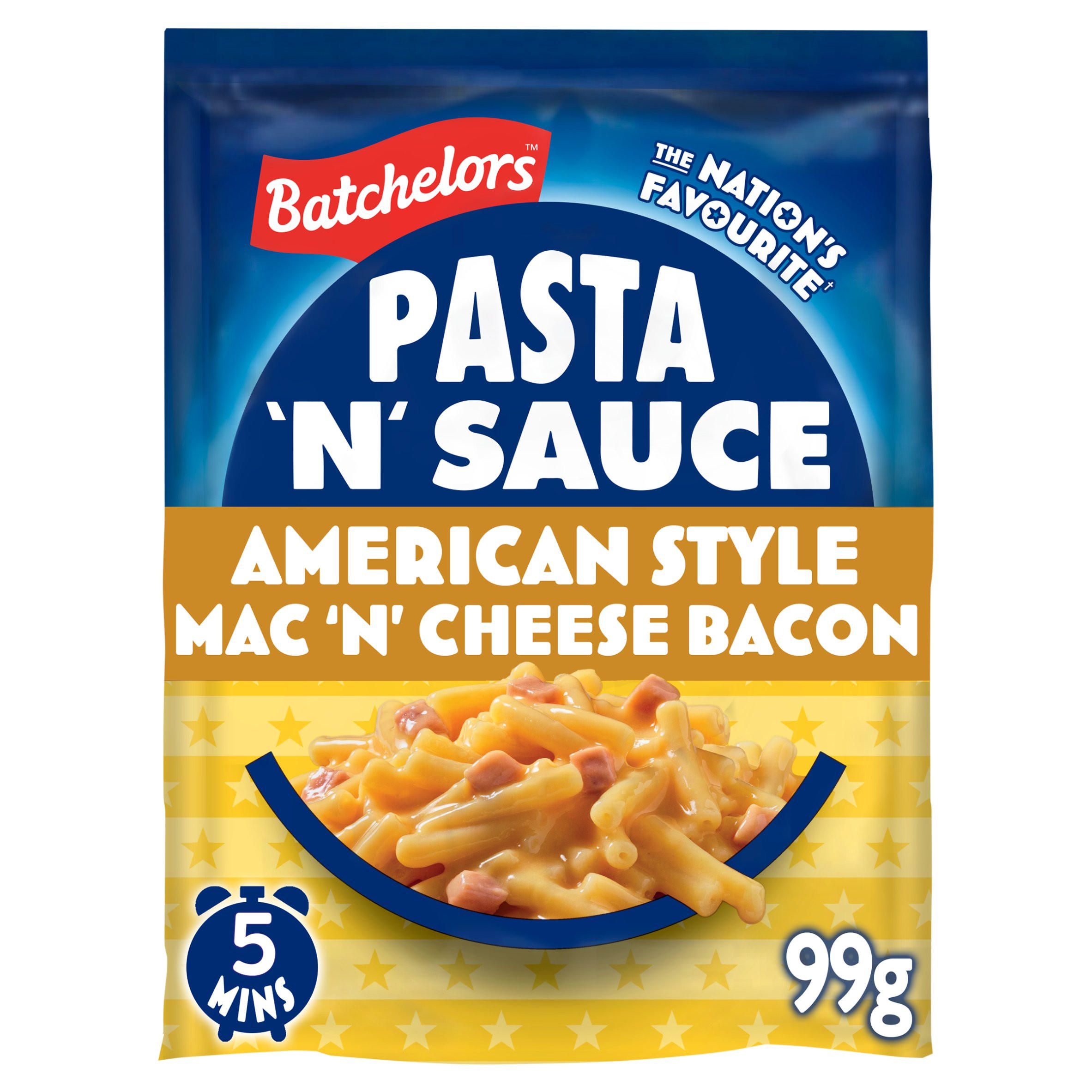Batchelors Pasta 'n' Sauce American Style Mac 'n' Cheese Bacon Flavour Instant Pasta Sachet 99g